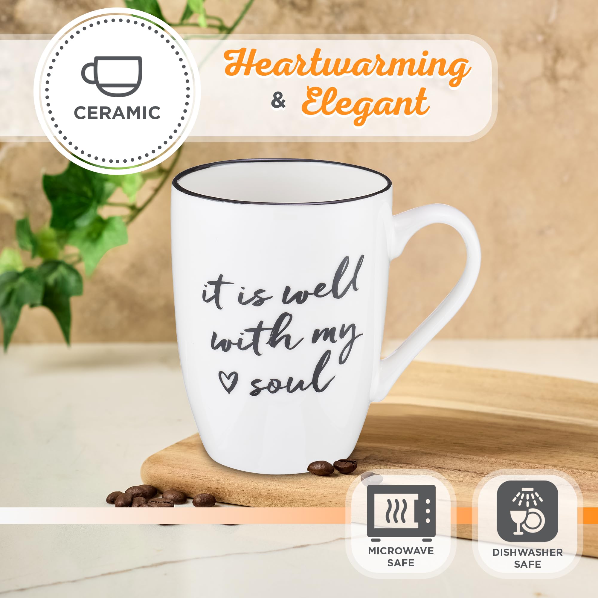 Christian Art Gifts Microwave & Dishwasher Safe Encouraging Ceramic Coffee & Tea Mug for Women & Men: It is Well With My Soul In