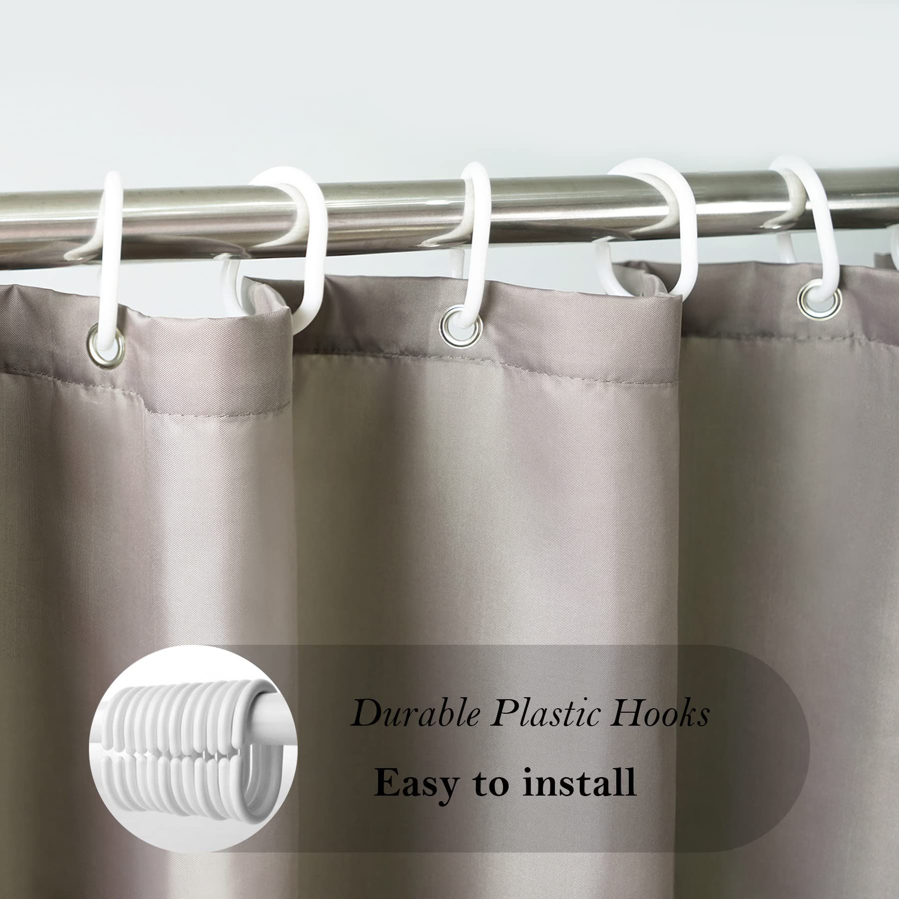 Aoohome Extra Long Shower Liner, Fabric Bathroom Curtain With Hooks For Hotel, Weigthed Hem, Water Repellent, 72 X 84 Inch, Choc