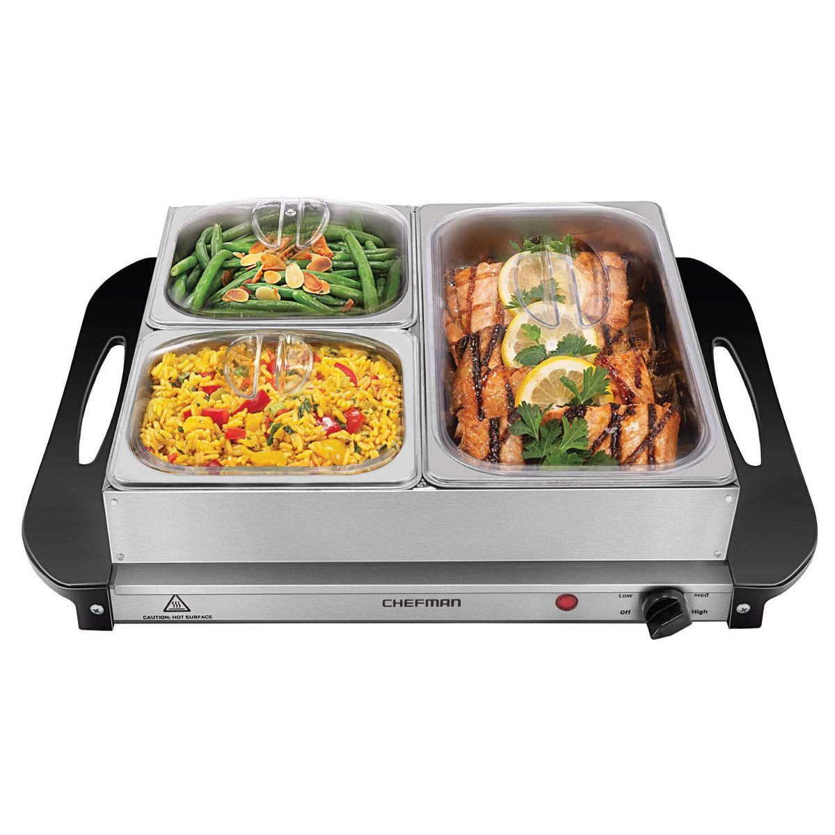 Chefman Electric Buffet Server + Warming Tray w/Adjustable Temperature & 3 Chafing Dishes, Hot Plate Perfect for Holidays, Cater