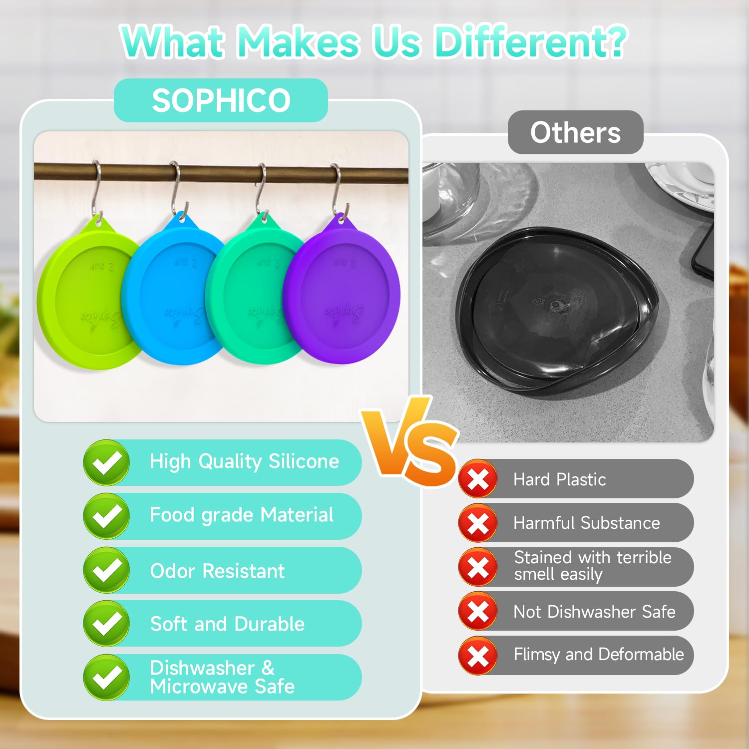 Sophico 2 Cup Round Silicone Storage Cover Lids Replacement For Pyrex 7200-Pc And Anchor Hocking Glass Bowls (Container Not Incl