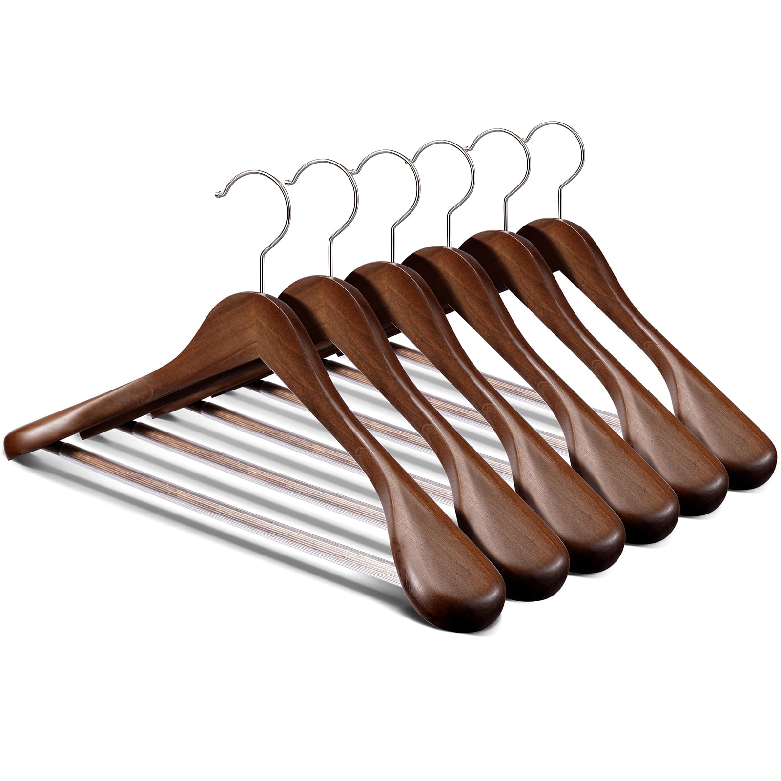Ulimart Wooden Hangers 6 Pack,Wide Shoulder Suit Hangers,Solid Wood Coat Hangers With Heavy Duty Retotating Hooks & Non Slip Pan