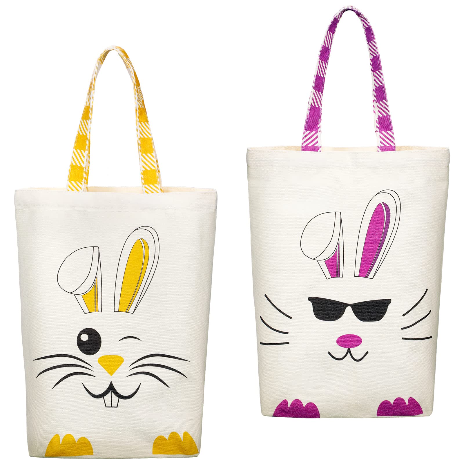Weewooday 2 Pcs Easter Tote Bags For Kids Easter Canvas Gift Bags Bunny Ears Basket Bags For Boy Girl(Purple, Yellow)