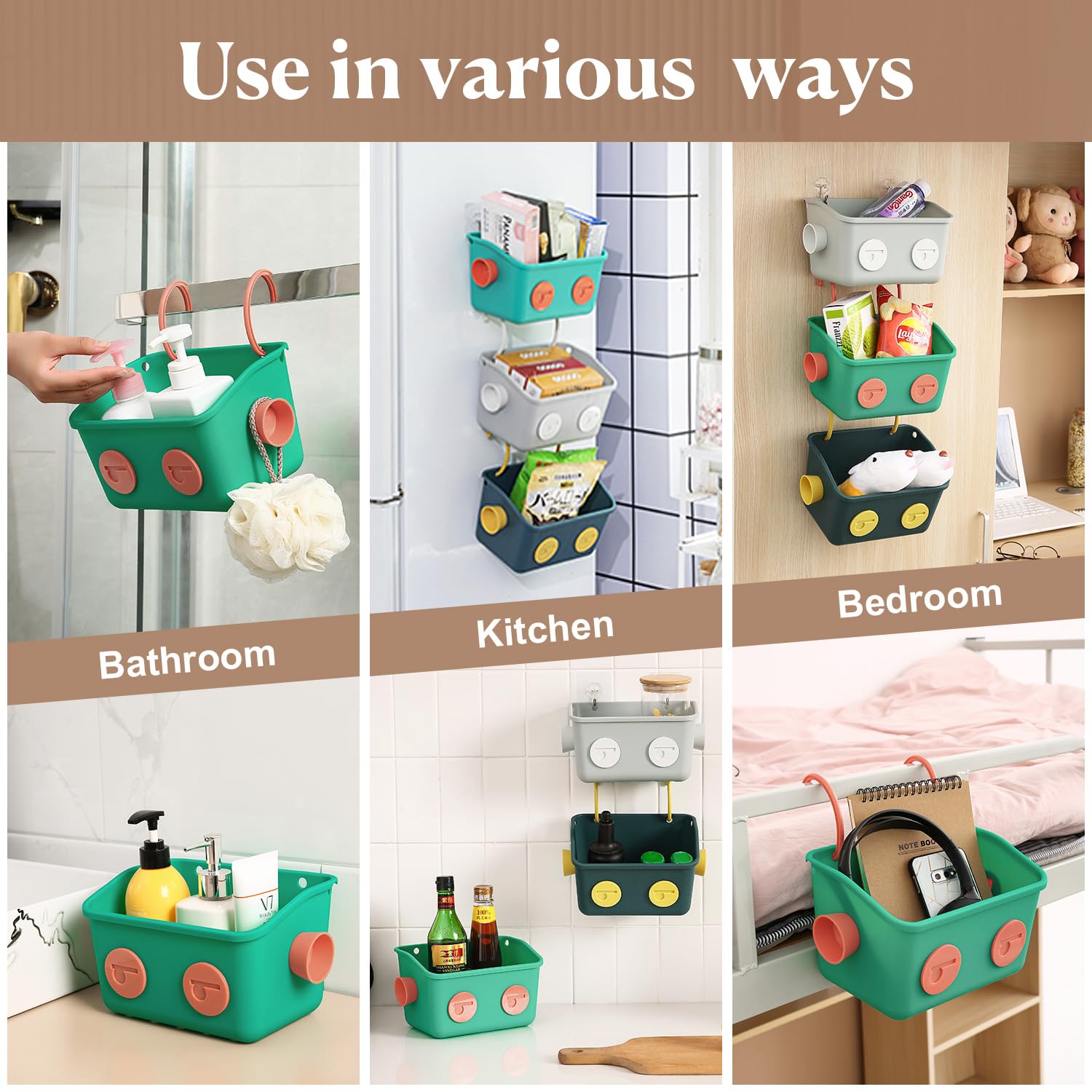 Karceyworth Bath Toy Storage Organizer Basket, 3 Pack Cute Robot Bathtub Shower Toy Organizer, Wall Mounted Hanging Bath Toy Hol
