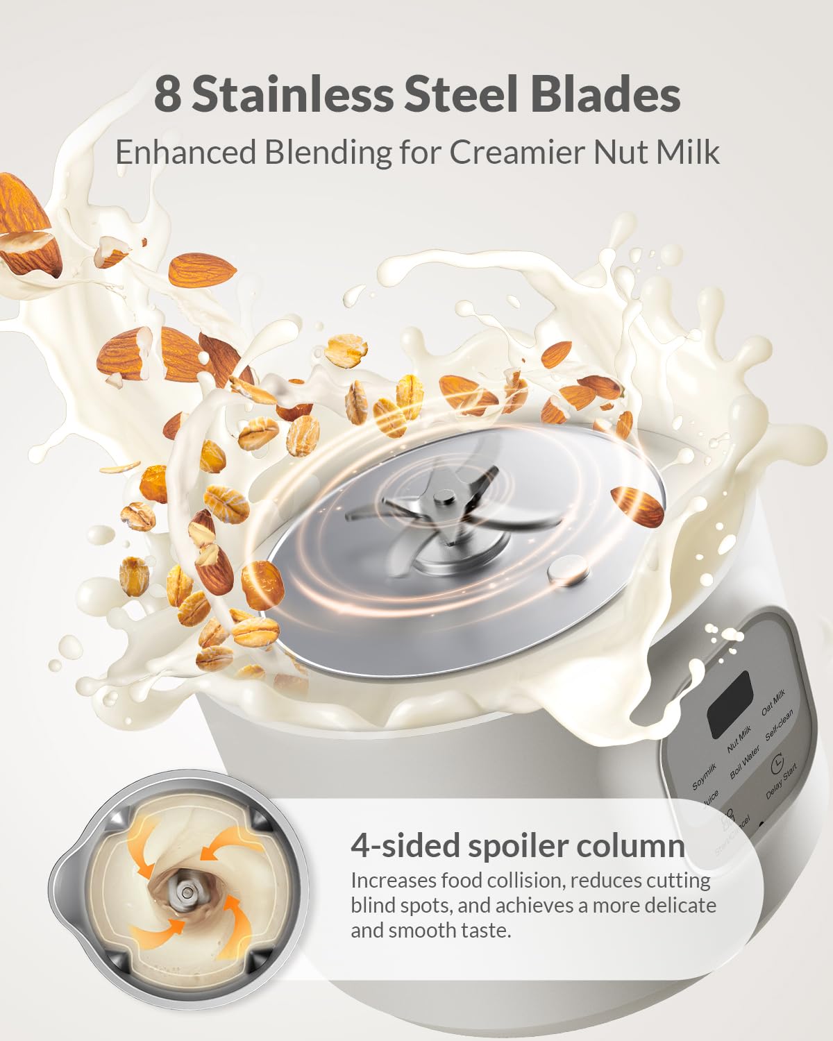 KIDISLE 6-in-1 Automatic Nut Milk Maker, 20oz, Stainless Steel, Cream - Homemade Coconut, Soy, Oat, Almond Milks & Non-Dairy Beverages