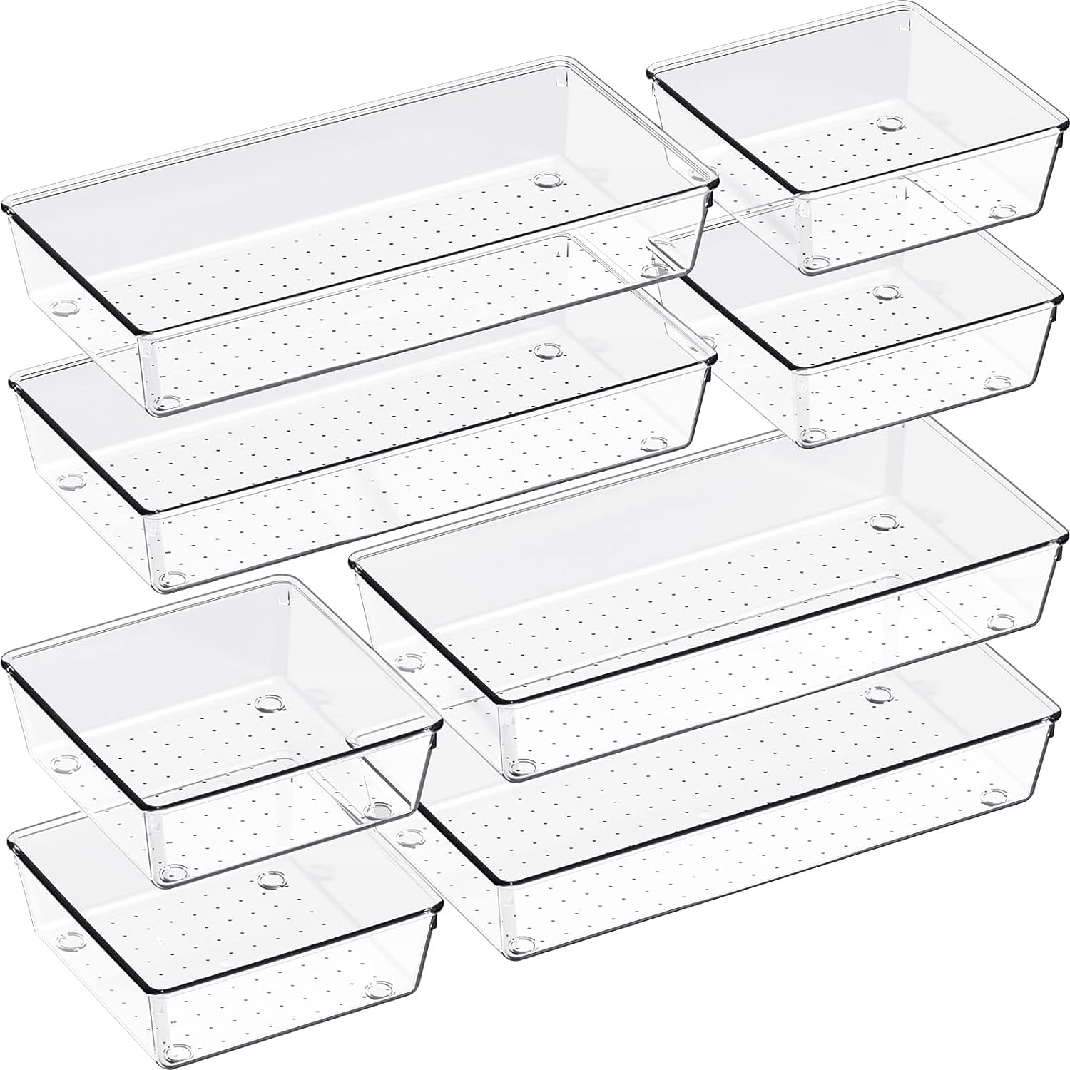 Skyfun (Label) 8 Pack Large Clear Acrylic Drawer Organizer Set, Bathroom Vanity Trays Dividers, Non Slip Storage For Makeup, Jew