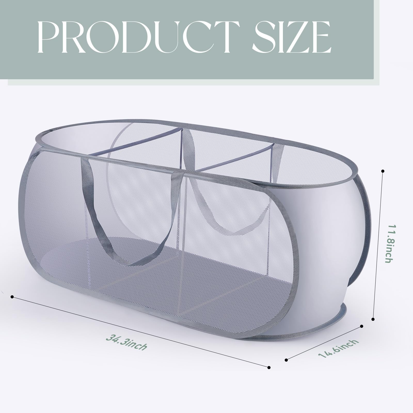 2 Pack Pop Up Hampers For Laundry, 3 Compartments Mesh Folding Laundry Basket Collapsible, Mesh Laundry Hamper For Laundry Room,