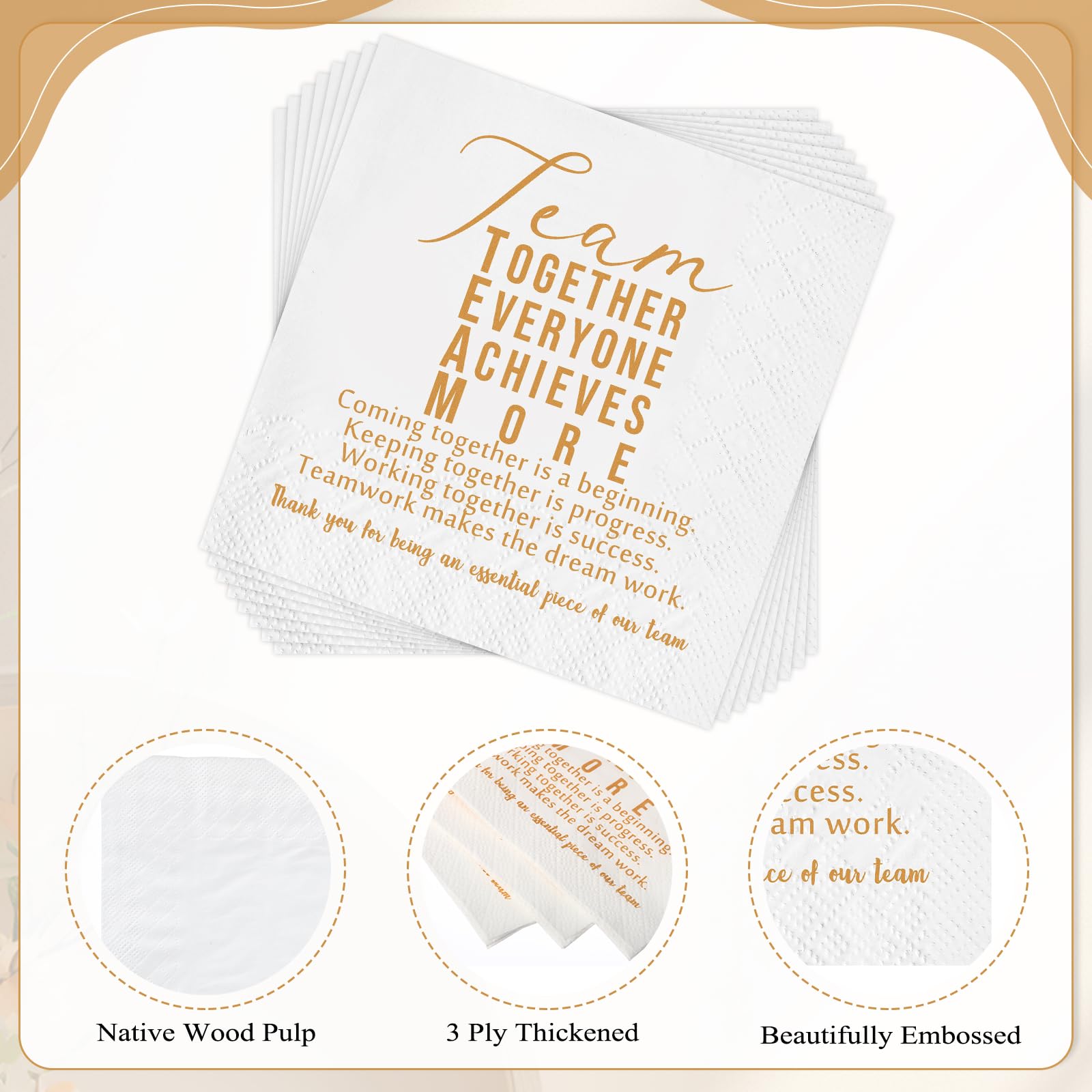 Kosiz 200 Pack Team Appreciation Napkins Gift Inspirational Employee Office Paper Napkins 3 Ply Disposable Papers for Coworkers