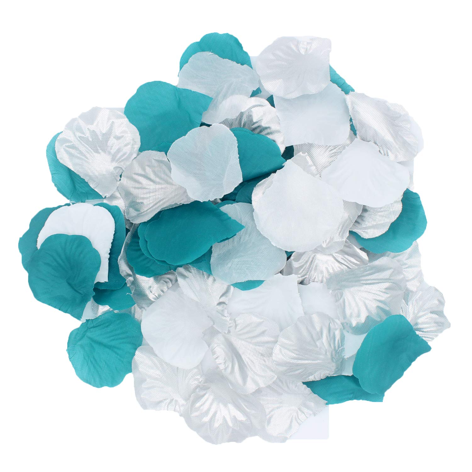 900Pcs Teal Silver White Silk Rose Petals Turquoise Aqua Artificial Flower Petals for Wedding Party Table Confetti Aisle Runner 