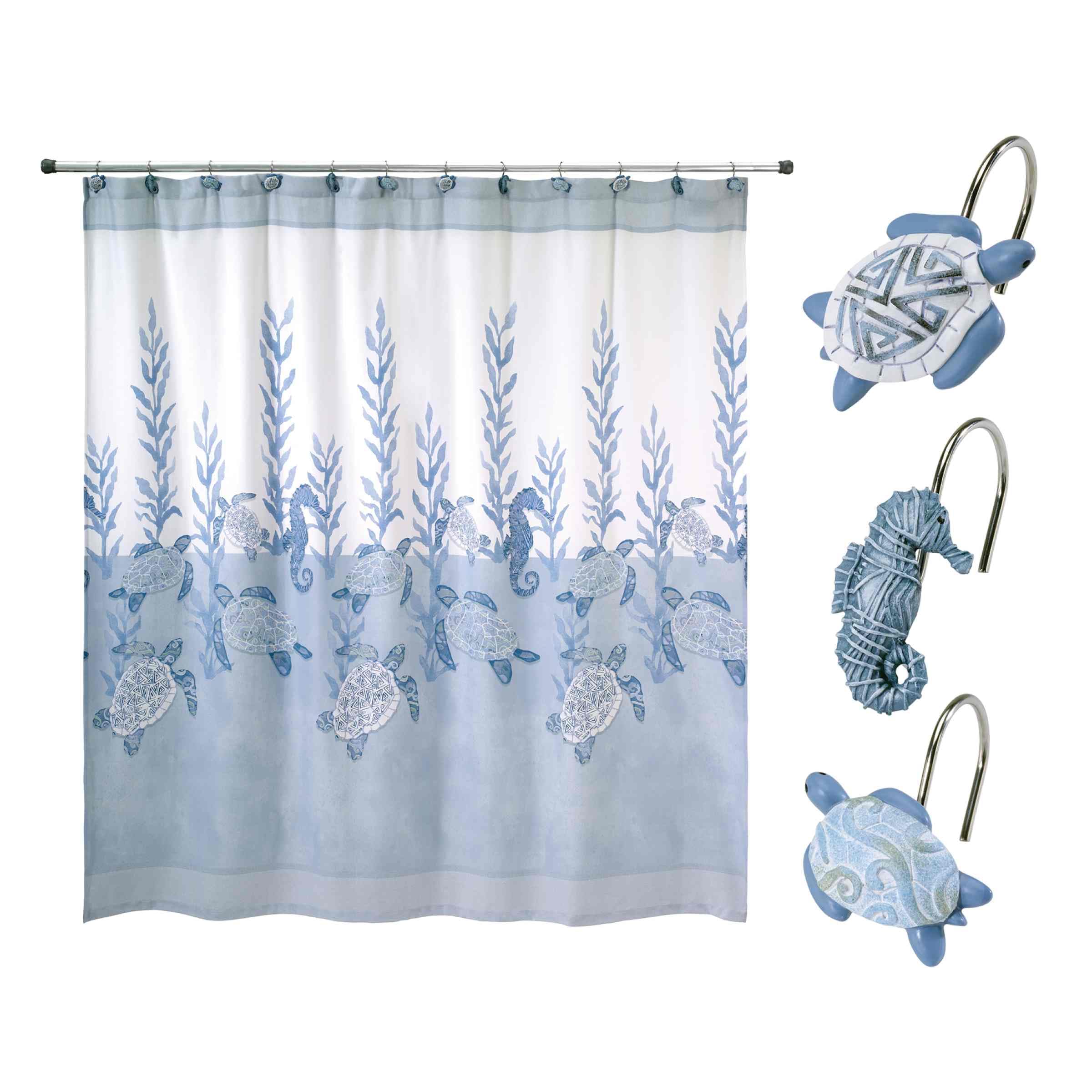 Avanti Linens- Shower Set, Fabric Shower Curtain & 12Pc Curtain Hooks, Durable Bathroom Essentials (Caicos Collection)