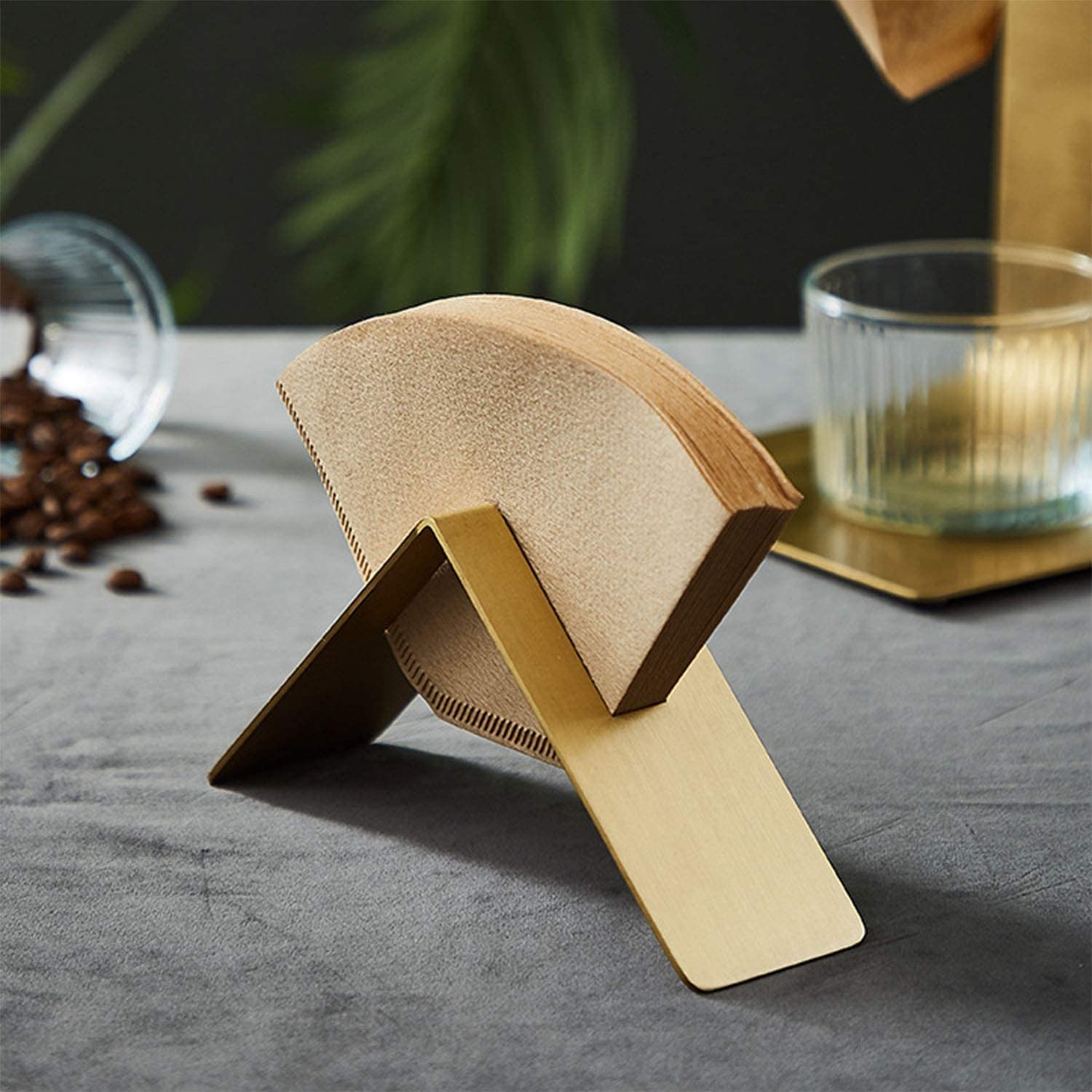 Miao Jin Coffee Filter Paper Holder,Stainless Steel Coffee Paper Storage Container Dispenser Rack Coffee Filter Paper Stand (Gol
