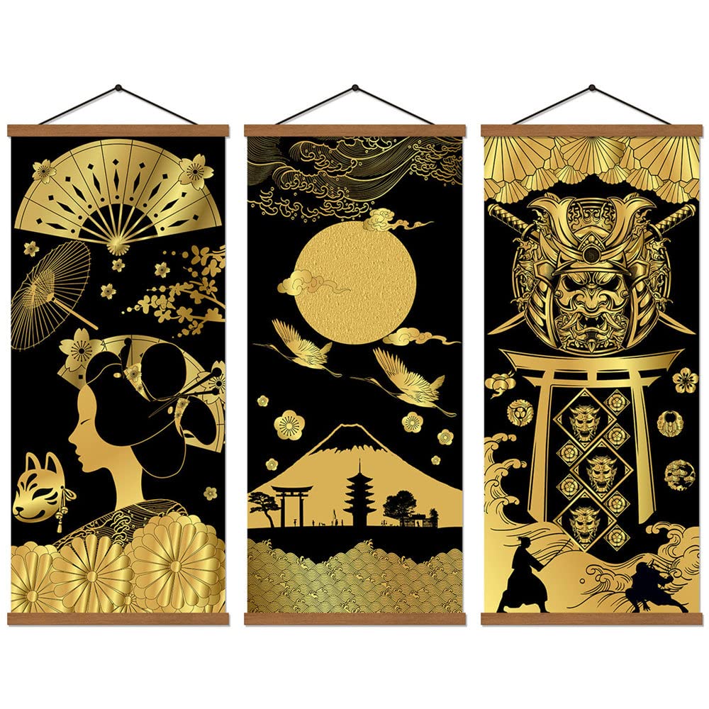 Warrior'S Dreams Canvas Wall Art Print Poster Armored Helmet Samurai Spirit With Scroll Wood Framed Ready To Hanger Home Karate