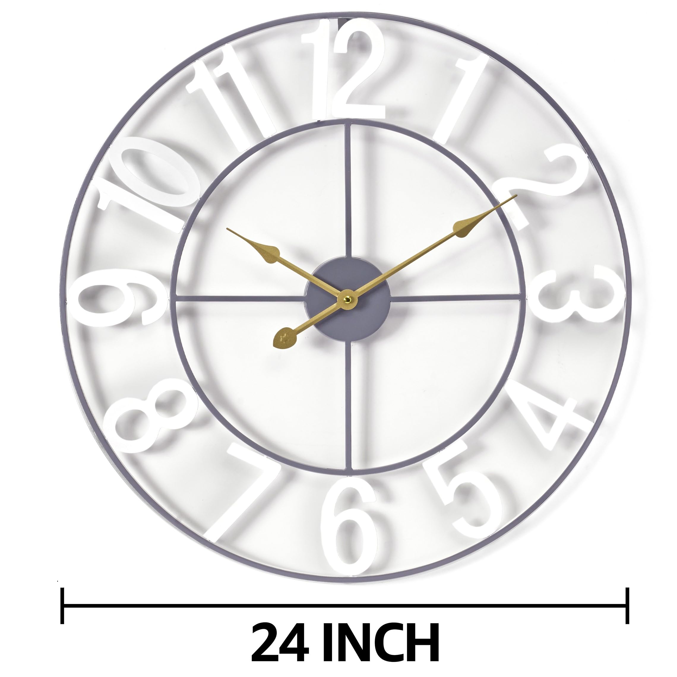 Sorbus 24-Inch Large Wall Clock - Decorative White Metal Clock with Gold Hands - Silent, Battery Operated, Modern Wall Decor for