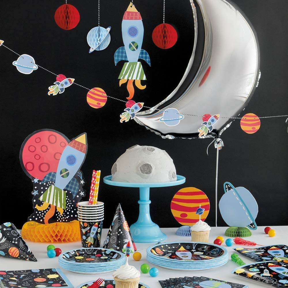 Unique 7'' Round Dessert Paper Plates Outer Space | 8 Pcs, Multi