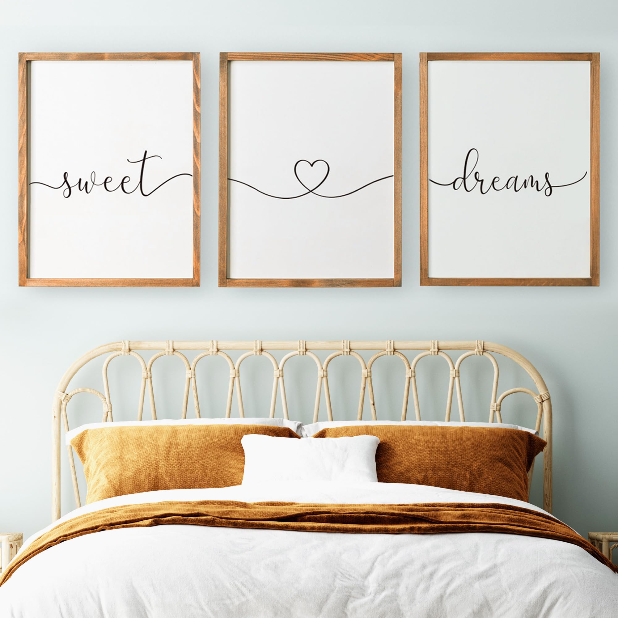 Set of 3 Sweet Dream Sign Bedroom Wall Decor Above Wed Wall Sign Farmhouse Wall Decor for Home Bedroom And Living Room (Brown, 1