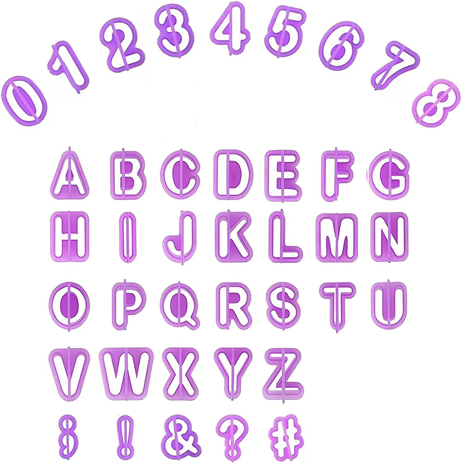 noble foods Alphanumeric Plastic Cookies Molds, Purple, Set of 40 Cookie Cutter (Pack of 40)