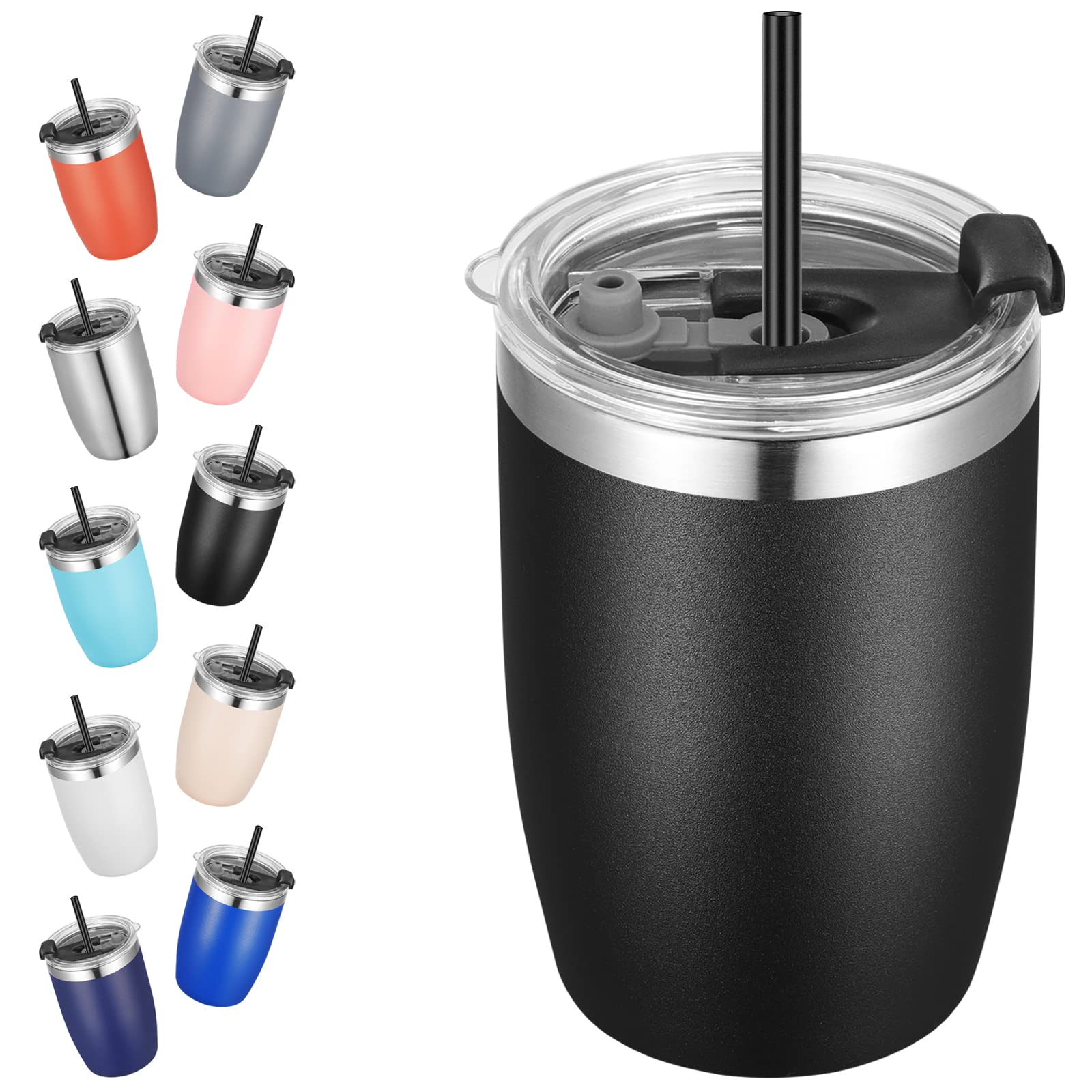 Vegond Stainless Steel 12 Oz Tumblers Bulk Vacuum Insulated Double Wall Travel Tumbler With Lid And Straw Reusable Tumbler, Blac