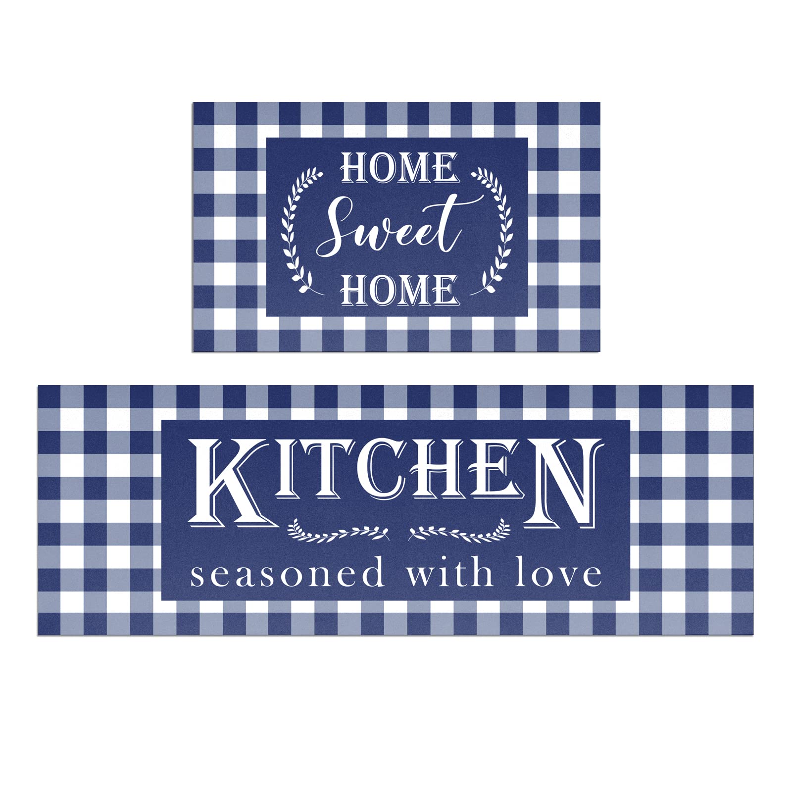 HOLVDENG Blue Buffalo Plaid Kitchen Mat Set of 2 Non Slip Thick Kitchen Rugs and Mats for Floor Comfort Standing Mats for Kitche