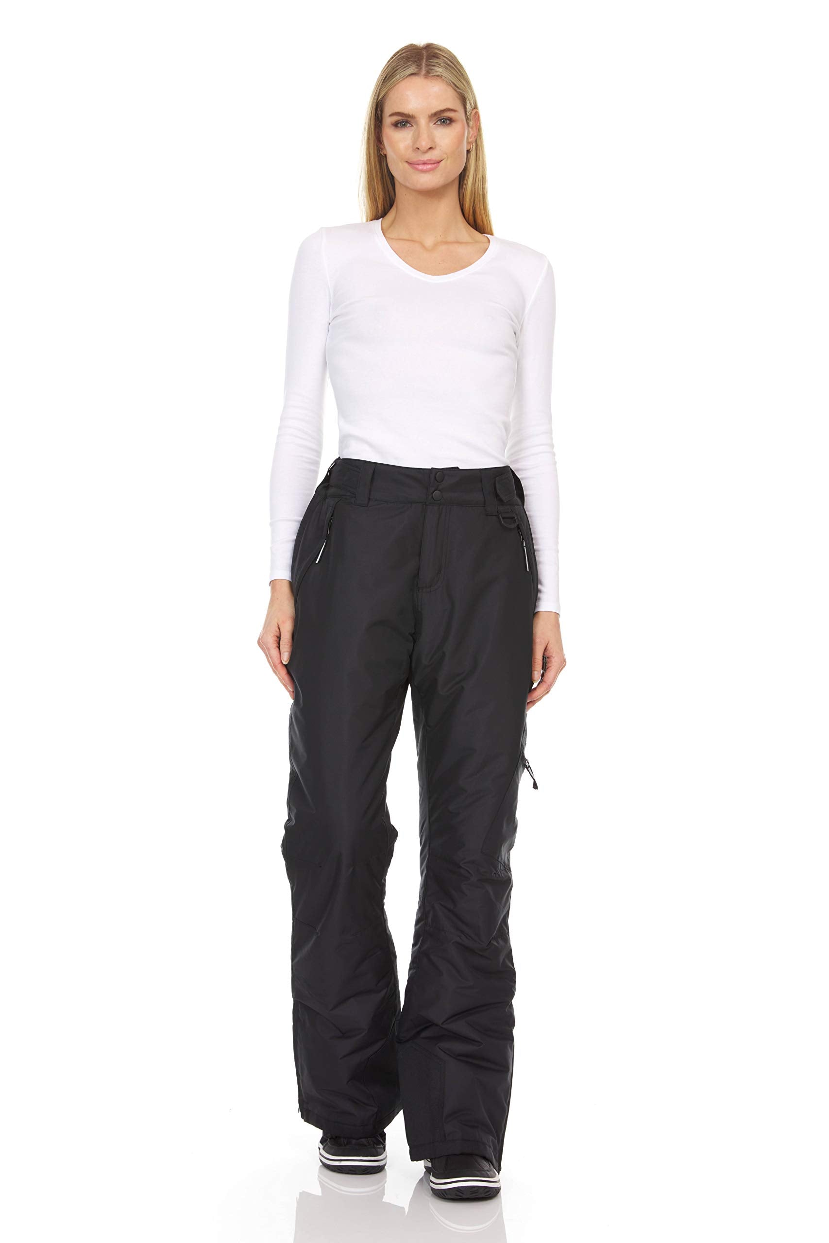 Arctic Quest Womenas Insulated Ski And Snow Pants, Water Resistant Trousers, Black, S