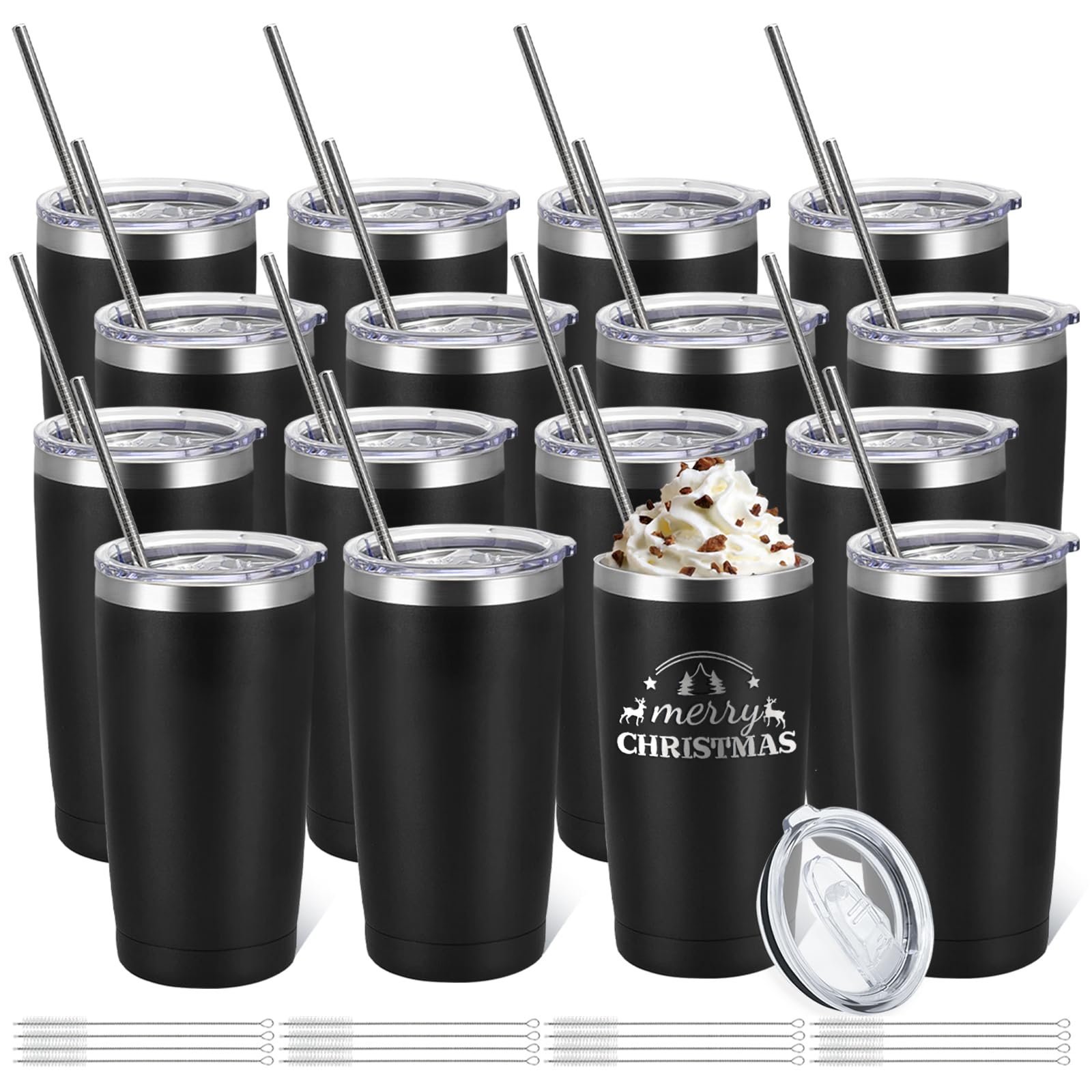 YOUKE OLA 16 Pack Stainless Steel Tumbler Bulk Insulated Vacuum Travel Mug Powder Coated Coffee Mug Gift for Laser Engrave, 20oz