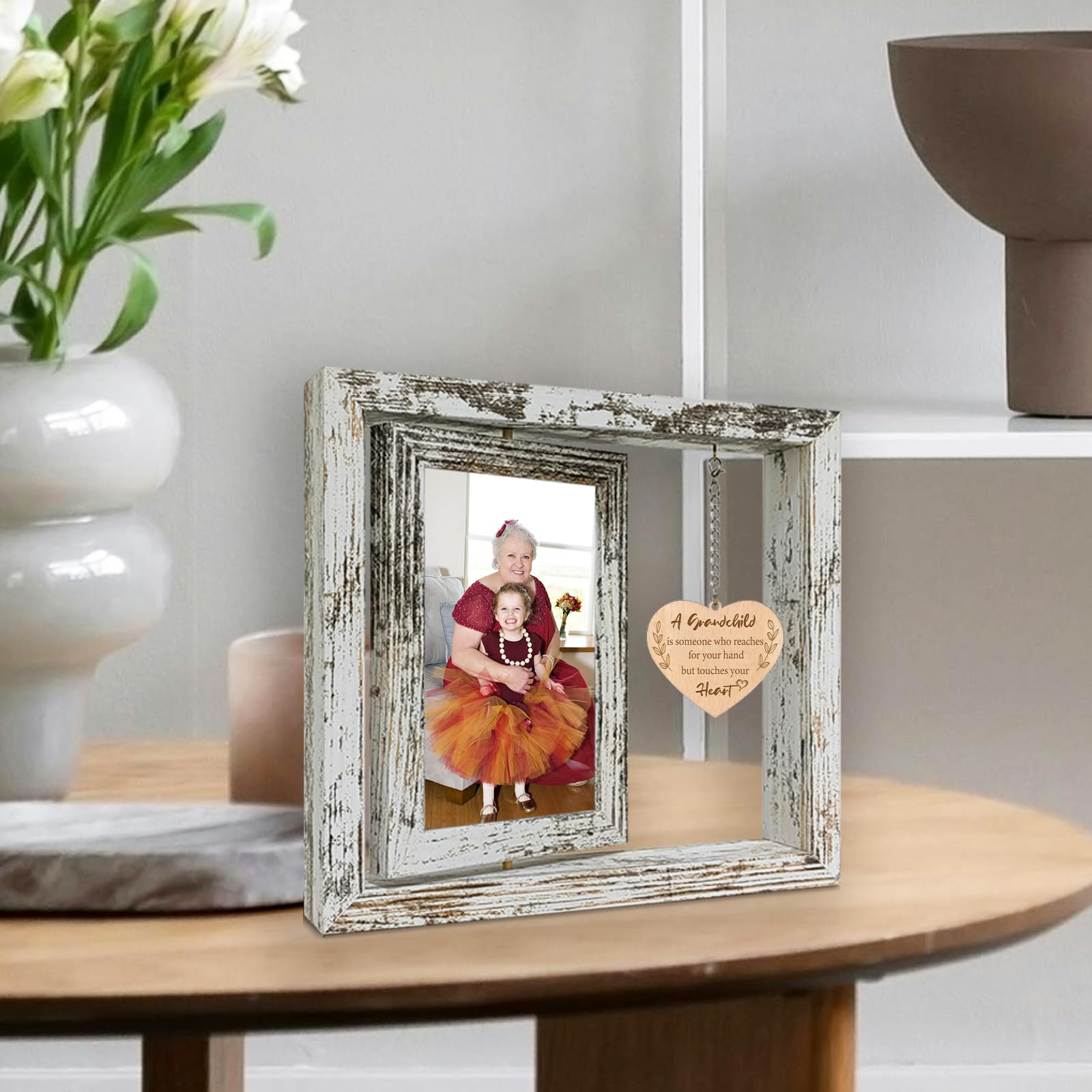soruney A Grandchild is Someone Who Reaches for Your Hand but Touches Your Heart Wood Picture Frame New Grandma Grandparents Day