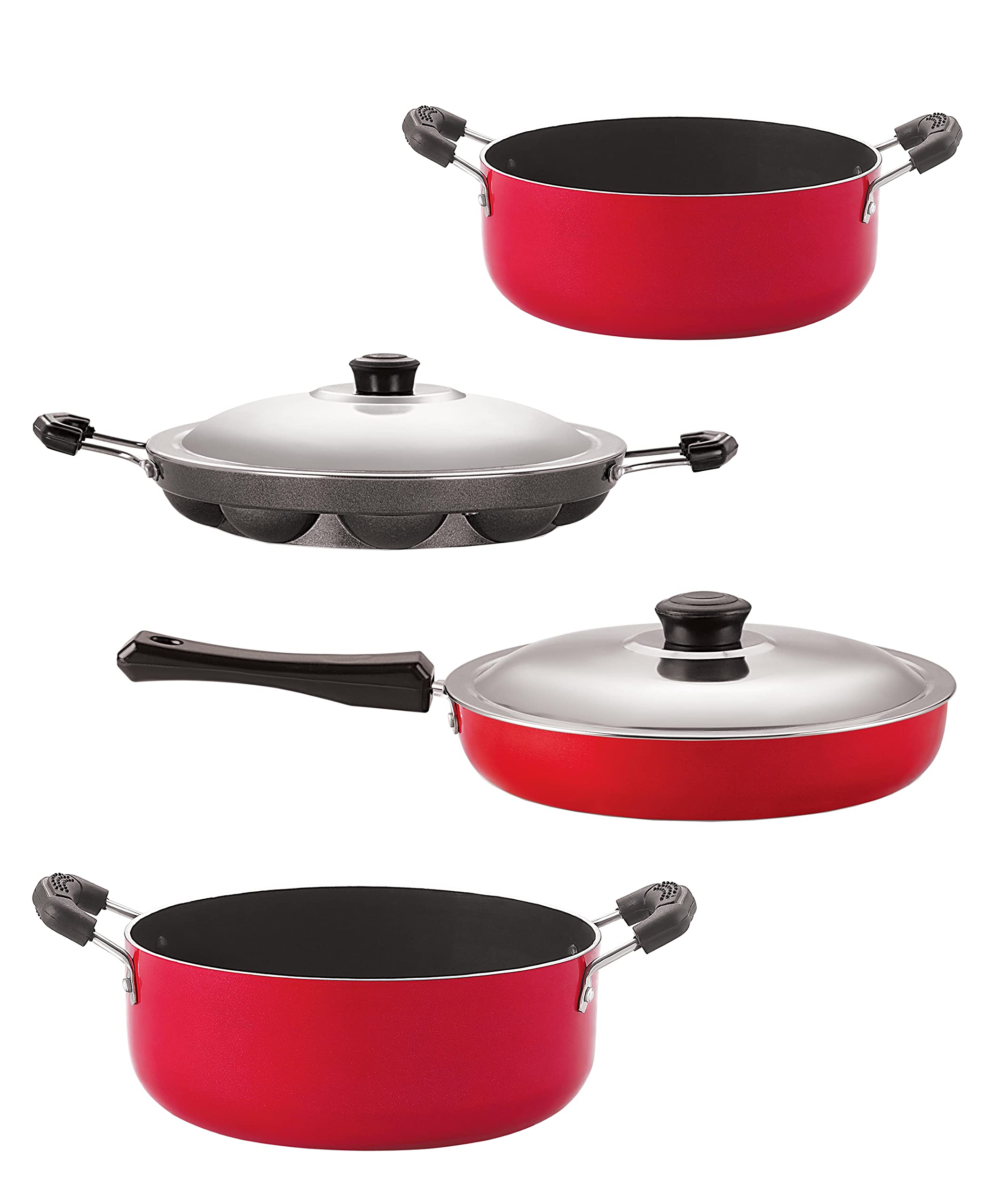 Nirlon Aluminium Non Stick Cookware Pots And Pans Set Of 4 Pieces (Fp10_Cs22_Ap12_Cs24)