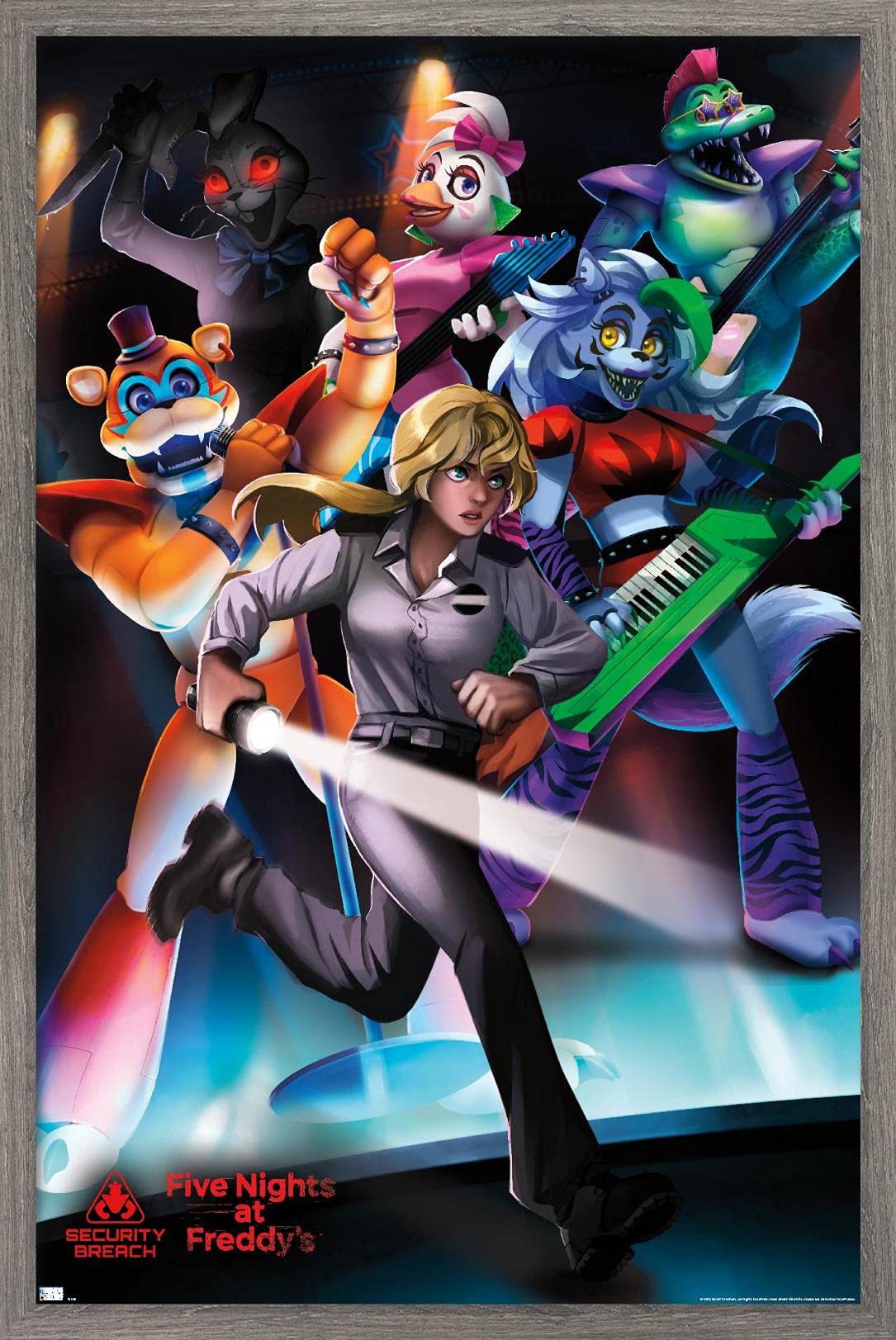 Trends International Five Nights At Freddy'S: Security Breach - Group Wall Poster, 14.725'' X 22.375'', Barnwood Framed Version