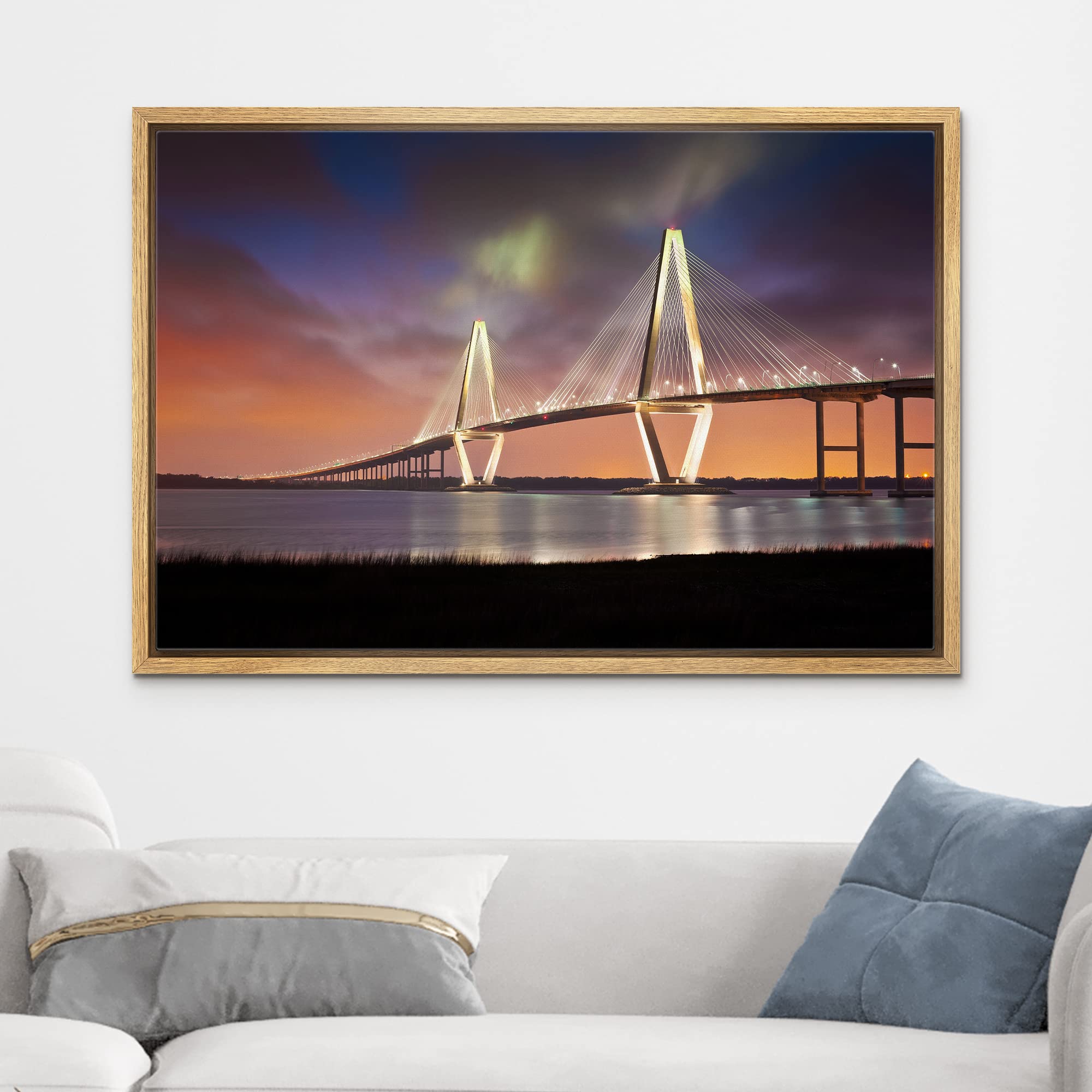 Wall26 Arthur Ravenel Jr Cooper River Bridge Charleston South Carolina - Framed Canvas Art Wall Art - 16''X24'' Natural