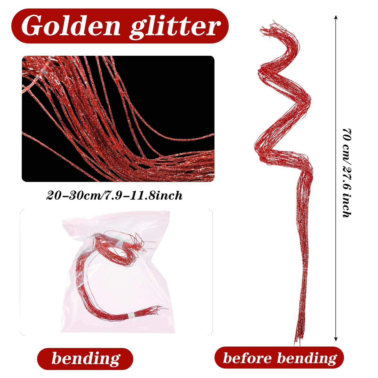 Syhood 36 Pieces Red Glitter Curly Ting Ting Branches Christmas Branches Vase Filler Artificial Curly Twigs for Christmas Tree G