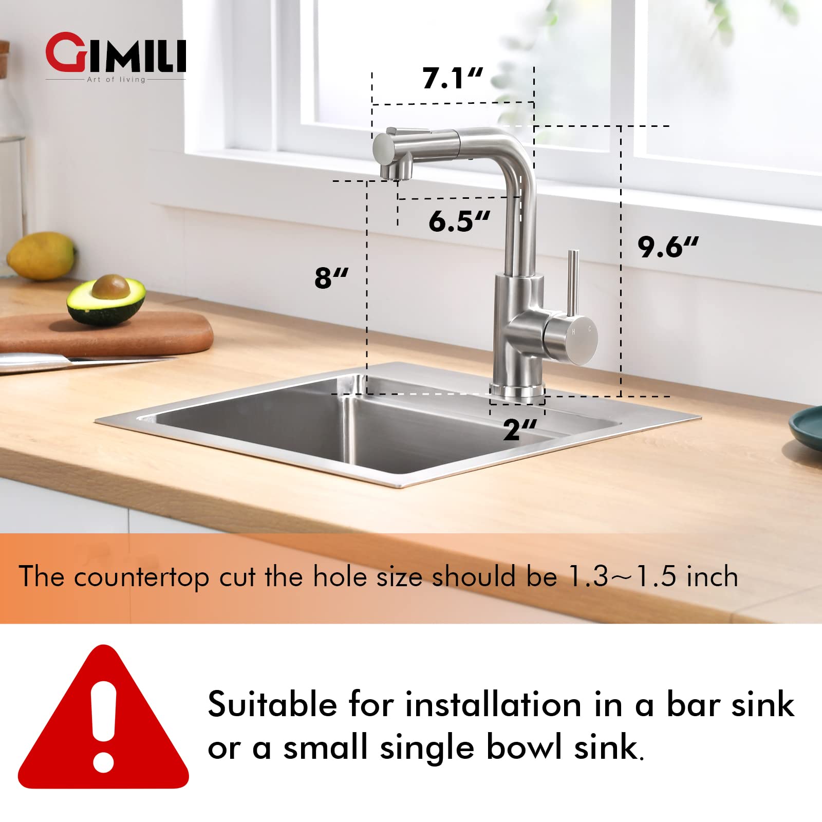 Gimili Modern Bar Sink Faucet For Kitchen Sink Single Handle With Pull Out Sprayer Hot And Cold Prep Sink Faucet Brushed Nickel