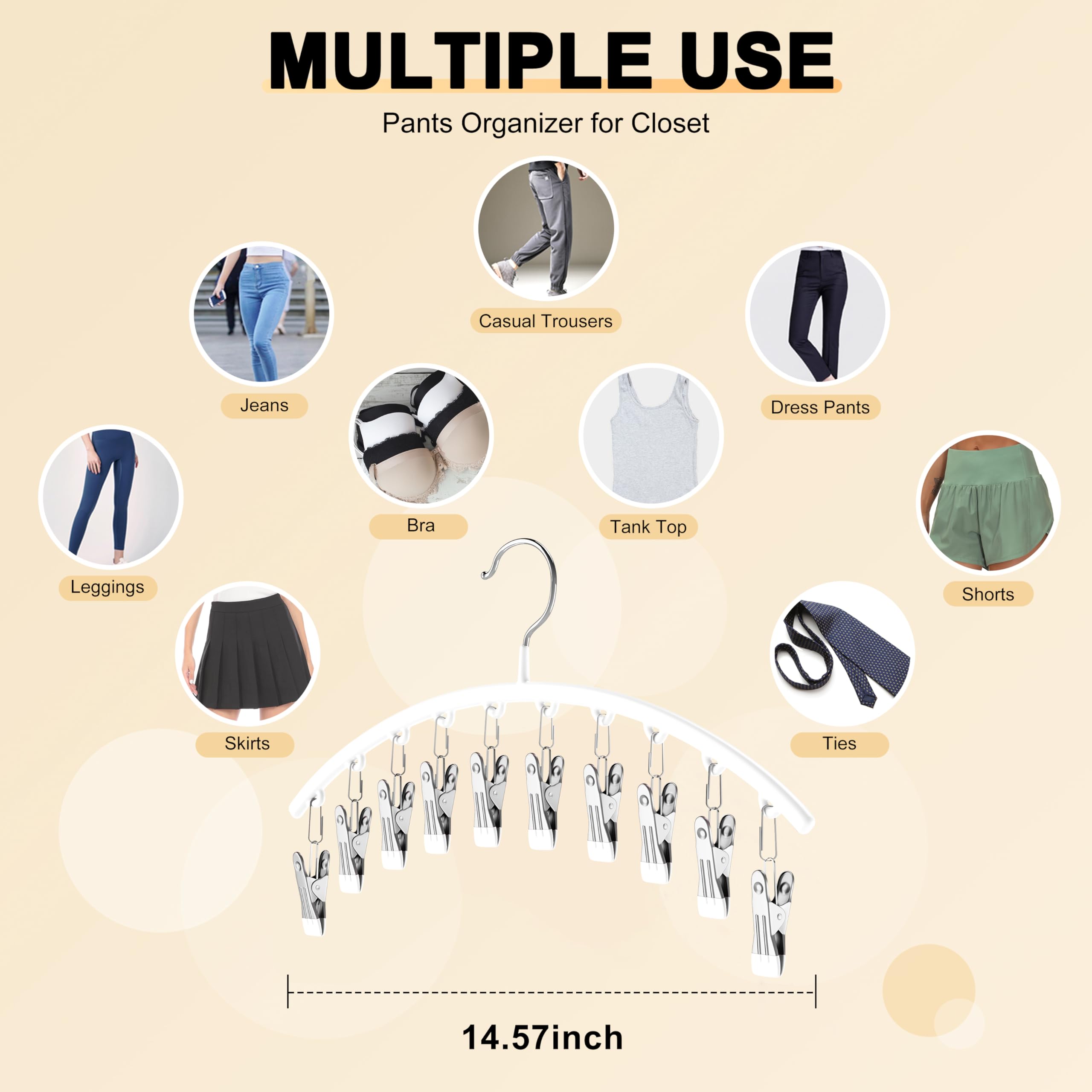 Legging Organizer For Closet, Metal Yoga Pants Hanger W/Rubber Coated 4 Pack W/10 Clips Hold 40 Leggings, Hangers Space Saving H