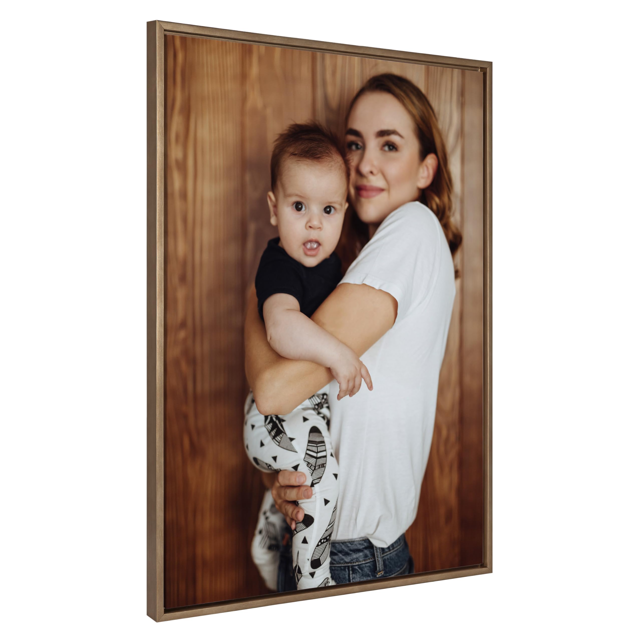 Kate And Laurel Sylvie Custom Printed Framed Canvas Wall Art, 31.5X41.5 Gold, Personal Canvas Print With Your Photos For Bedroom