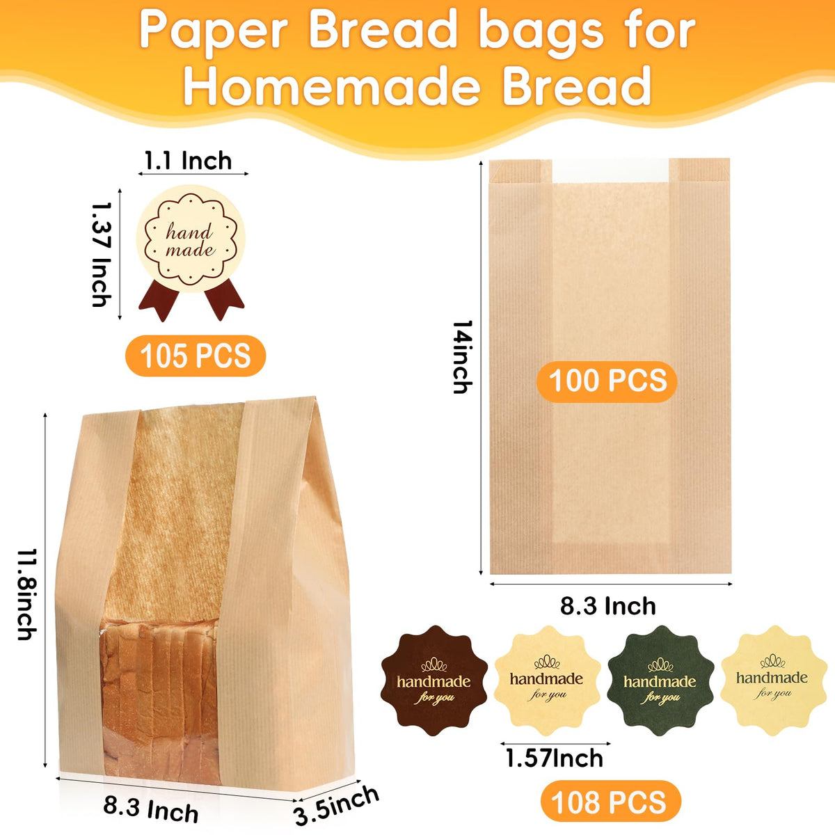 Funcoo 100 Pcs Paper Bread Bags For Home Bread Sourdough Bread Bakery ...