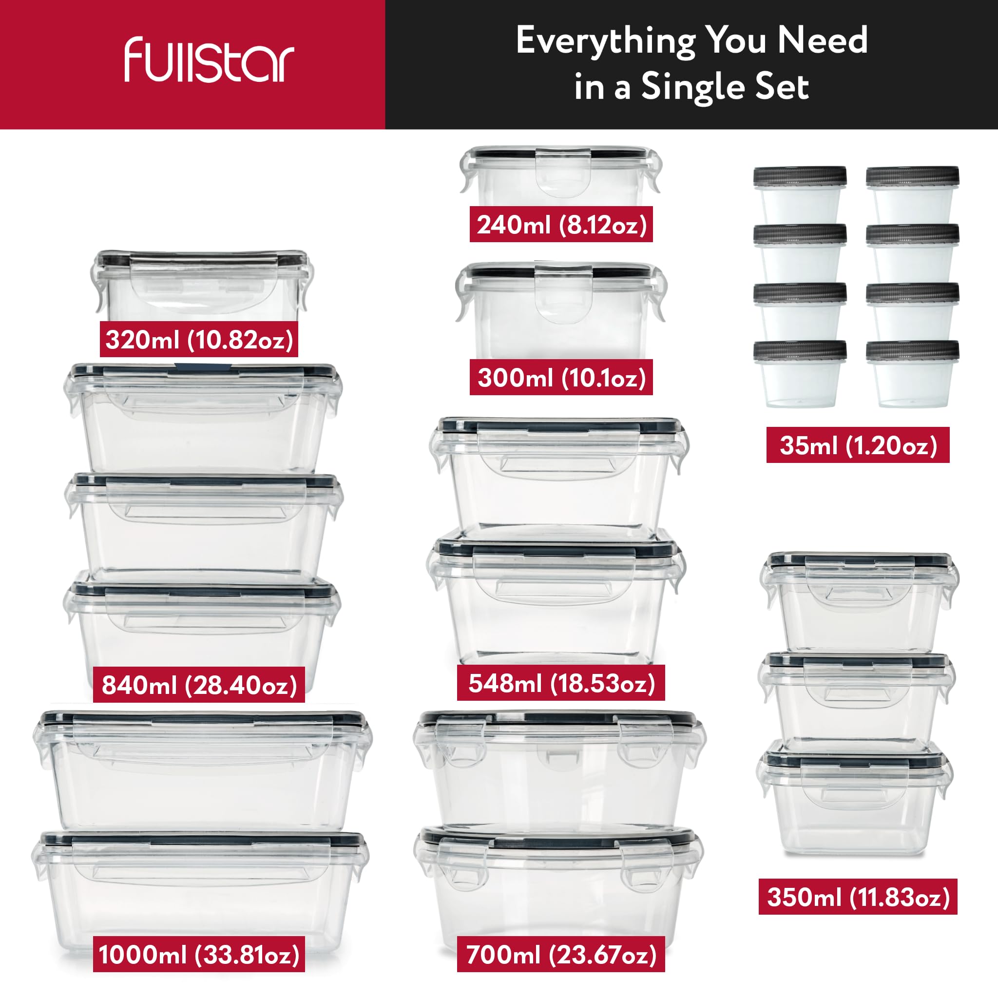 Fullstar 50 Pcs Plastic Food Storage Containers With Lids (24 Containers & 24 Lids), Leakproof Bpa-Free Containers For Kitchen O