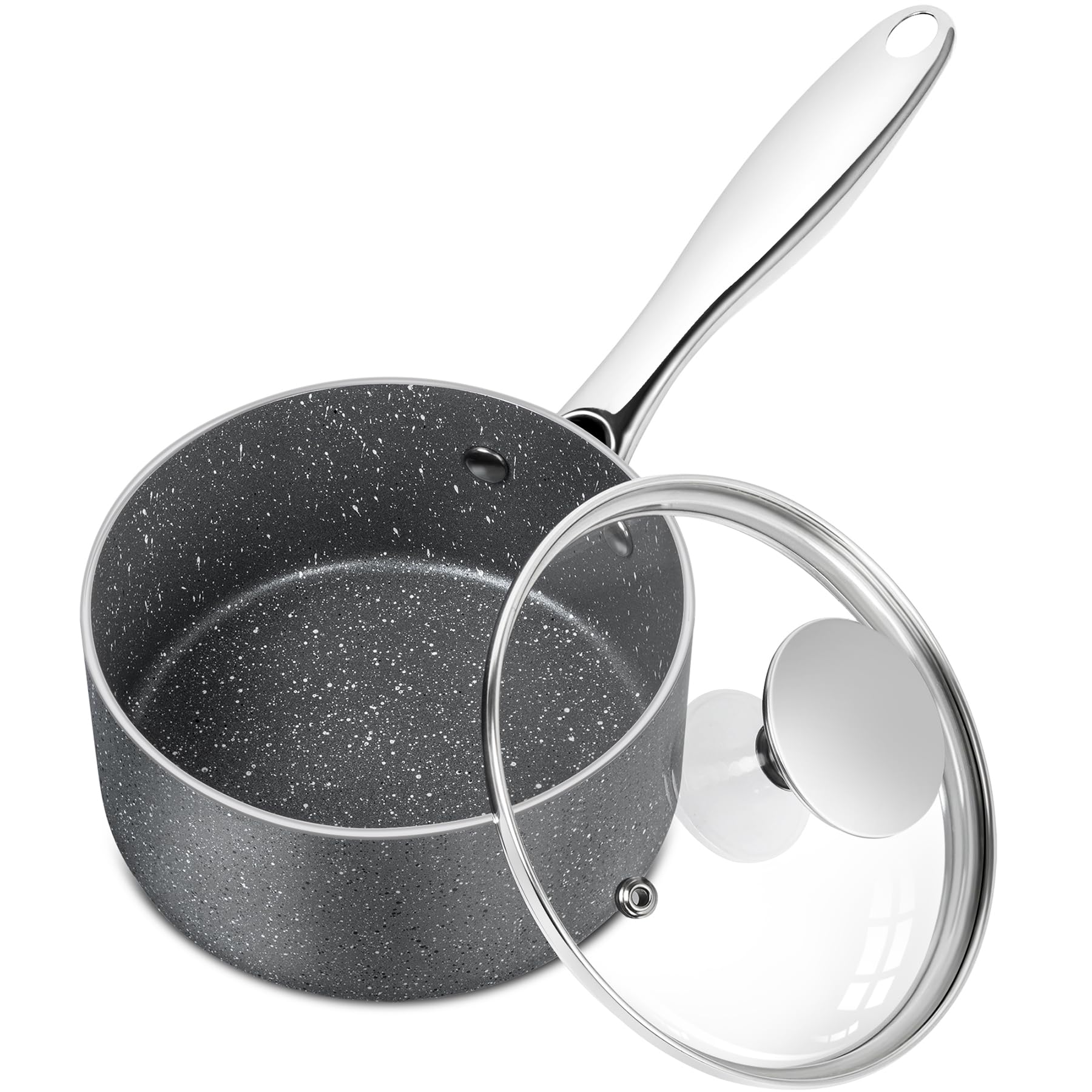 Michelangelo Sauce Pan With Lid, 1 Quart Saucepan With Lid Granite, Non Stick Sauce Pan With Stainless Steel Handle, 1 Qt Saucep