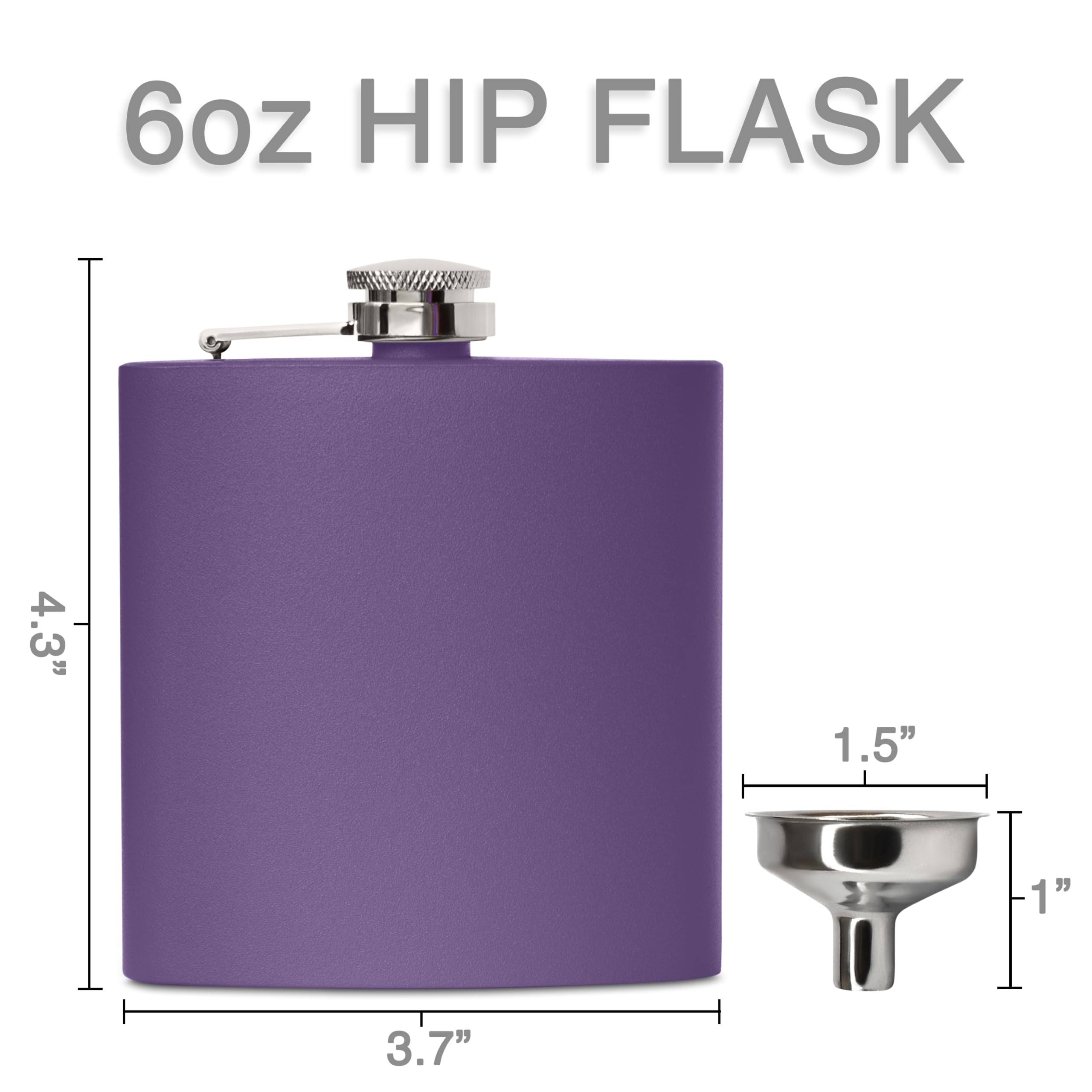 Clear Water Home Goods - 6 Oz Powder Coated Stainless Steel Hip Flask - Wedding Party - Groomsman - Bridesmaid (Matte Purple, 1)