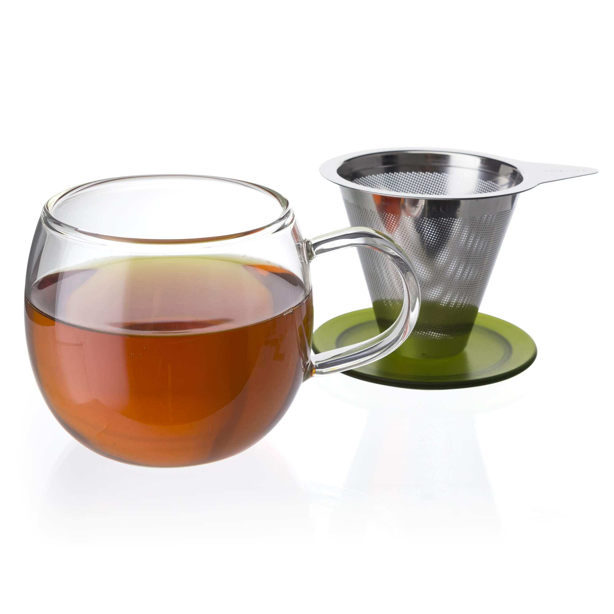 Forlife Lucidity Glass Brew Cup With Strainer, 12 Oz/355Ml, Green Tea