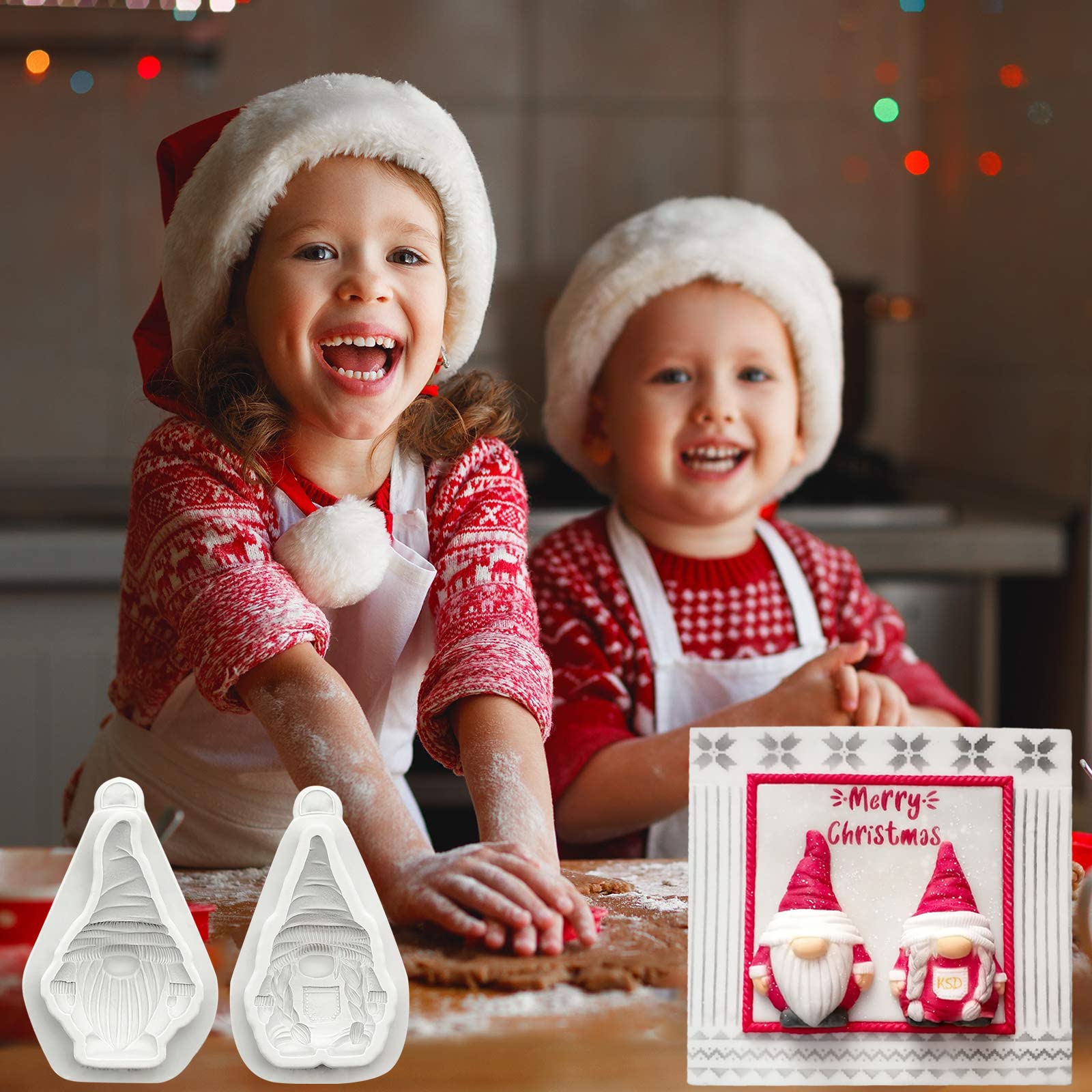 2 Pcs Christmas Gnome Fondant Molds, Dwarf Doll Chocolate Cake Decorating Silicone Mold For Christmas Birthday Party Cupcake Dec