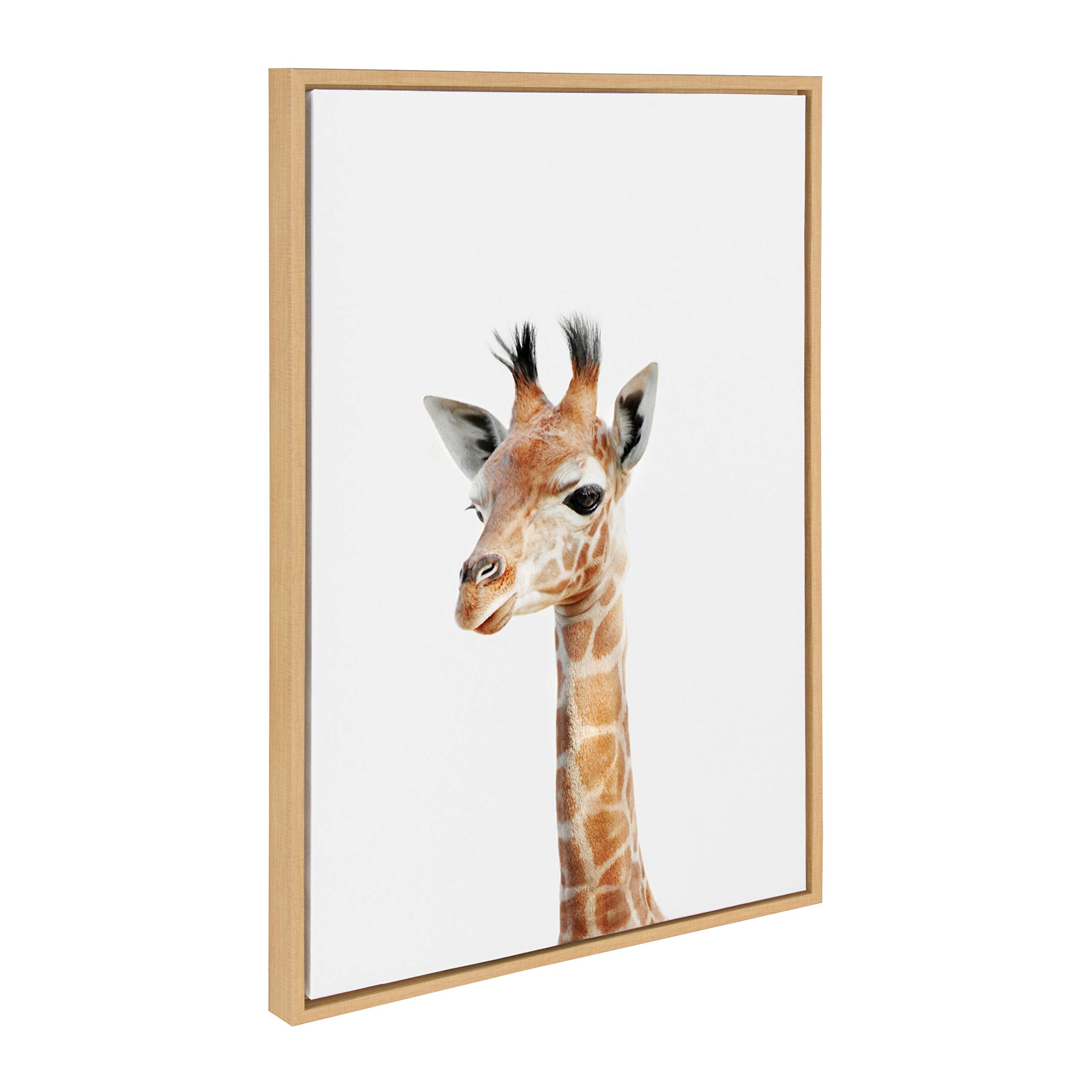 Kate And Laurel Sylvie Baby Giraffe Animal Print Portrait Framed Canvas Wall Art By Amy Peterson, 23X33 Natural