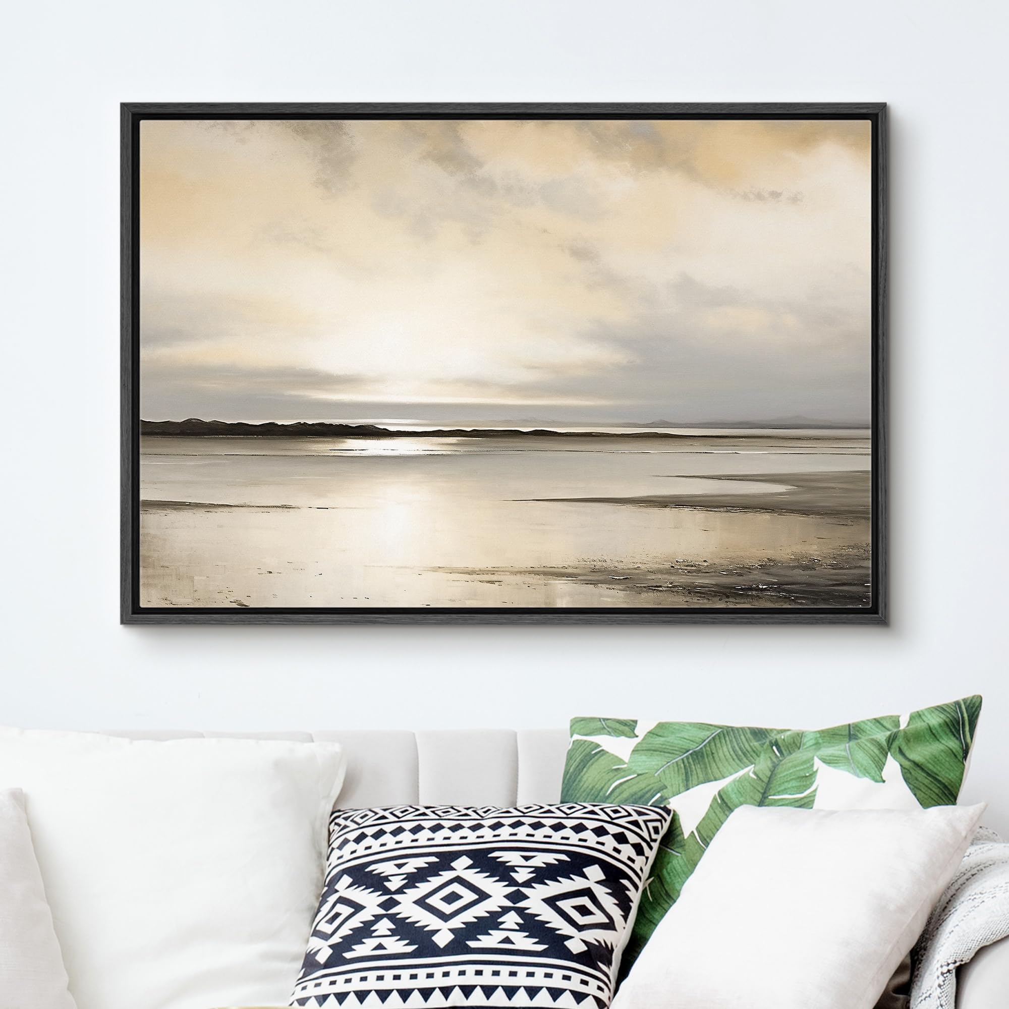 Signford Framed Canvas Print Wall Art Sunset Pastel Lake Landscape Nature Wilderness Illustration Minimalism Decorative Colorful