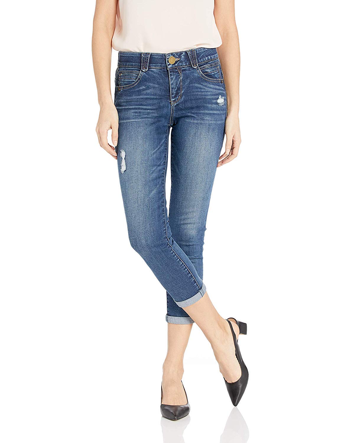 Democracy Womens Ab Solution Ankle Skimmer, Distressed Blue, 14