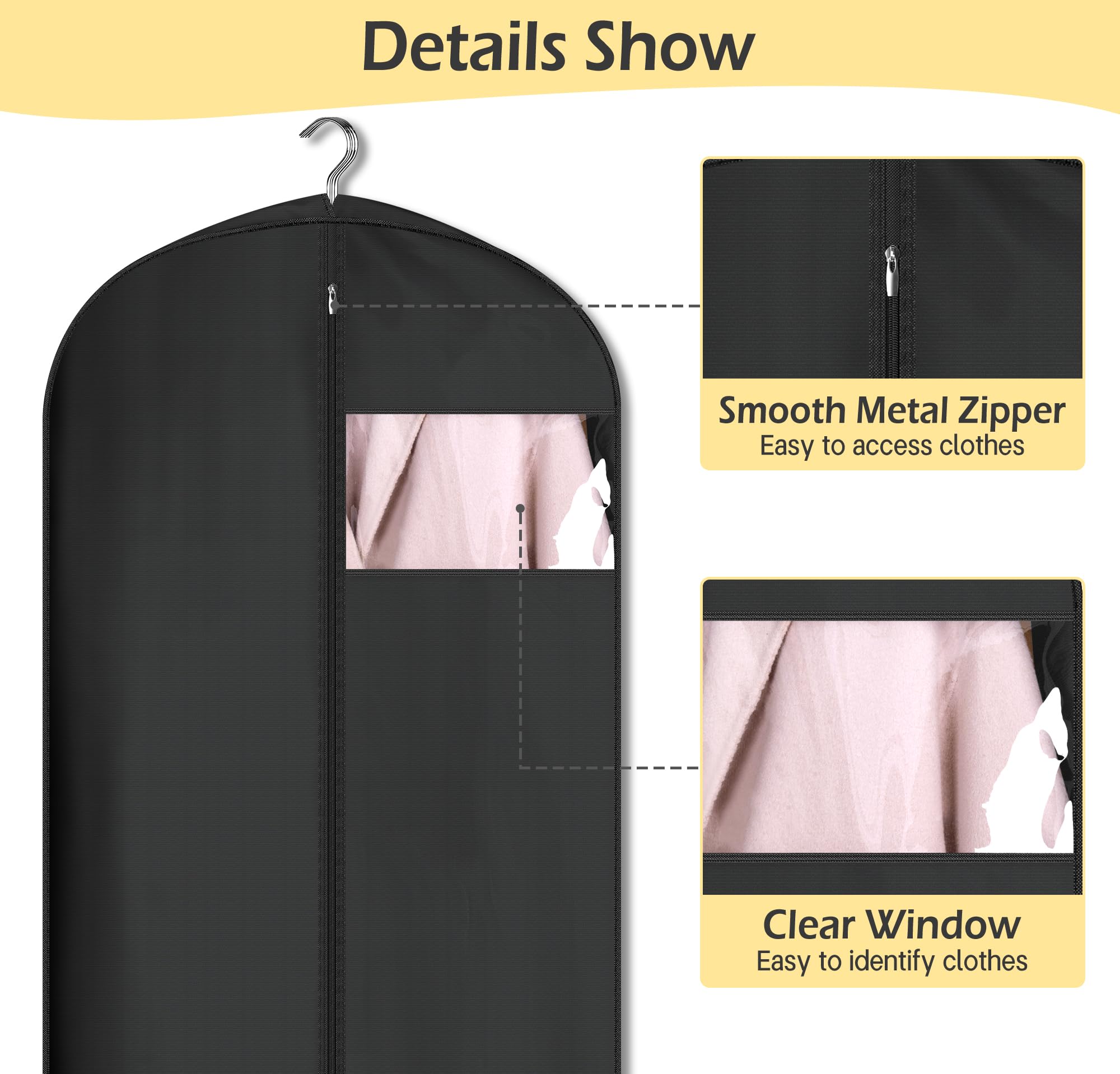 Misslo 4'' Gusseted Garment Bags For Hanging Clothes 65'' Dress Bags For Gowns Long Waterproof Dress Cover For Closet Hanging Cl