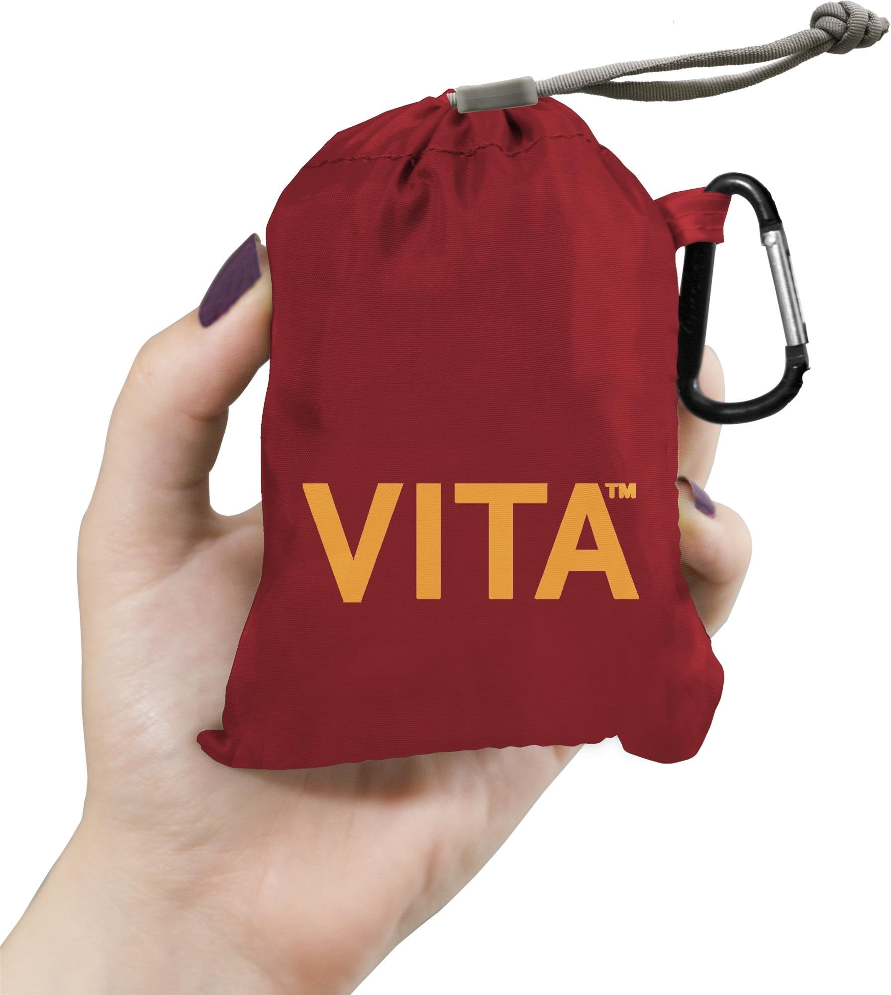 Chicobag Vita Reusable Shopping Bag With Attached Pouch And Carabiner Clip, Compact, Designer Shoulder Tote, Red