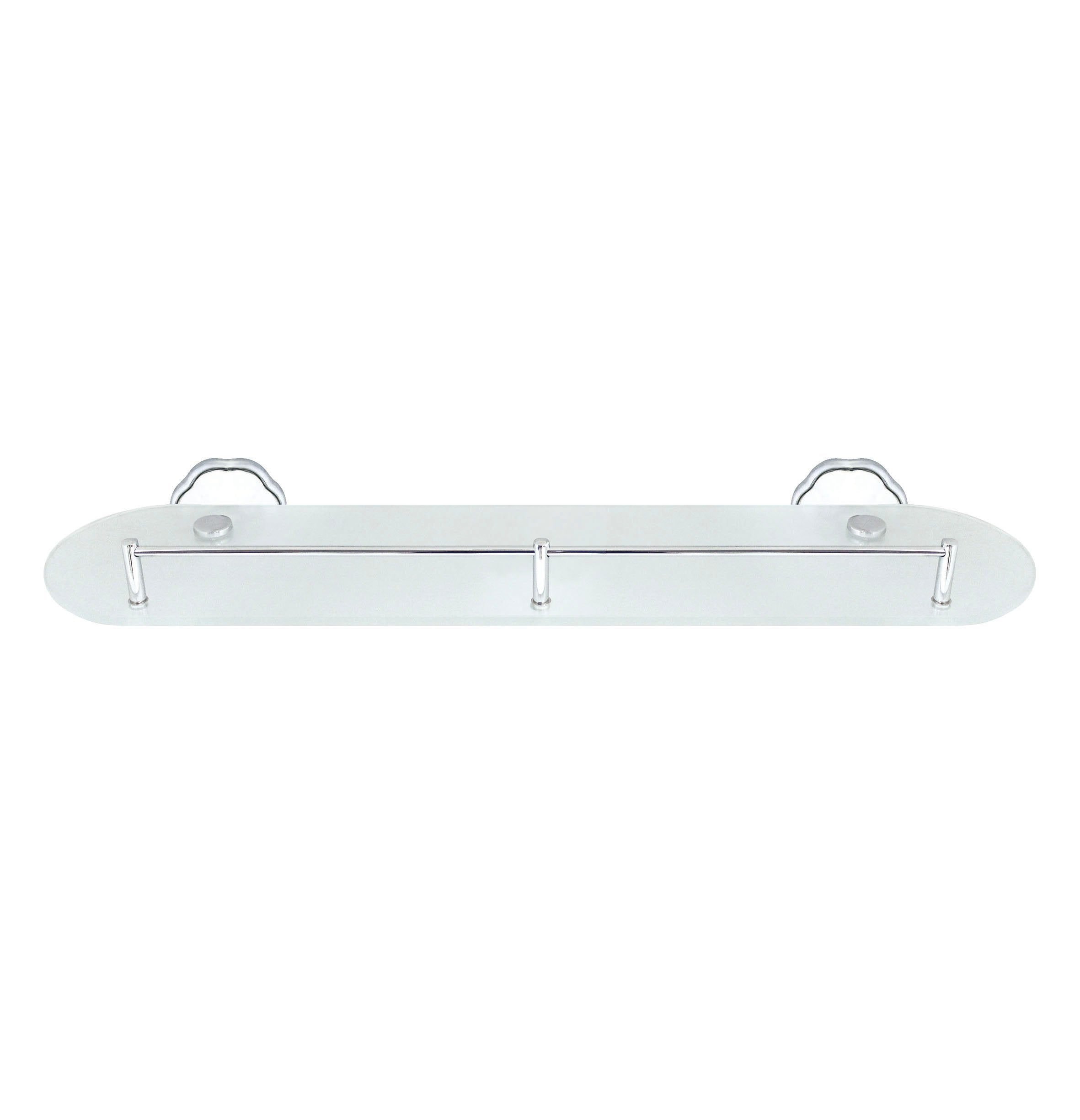Modona 20'' Frosted Glass Shelf With Pre-Installed Rail - White Porcelain & Polished Chrome - Flora Series - 5 Year Warrantee