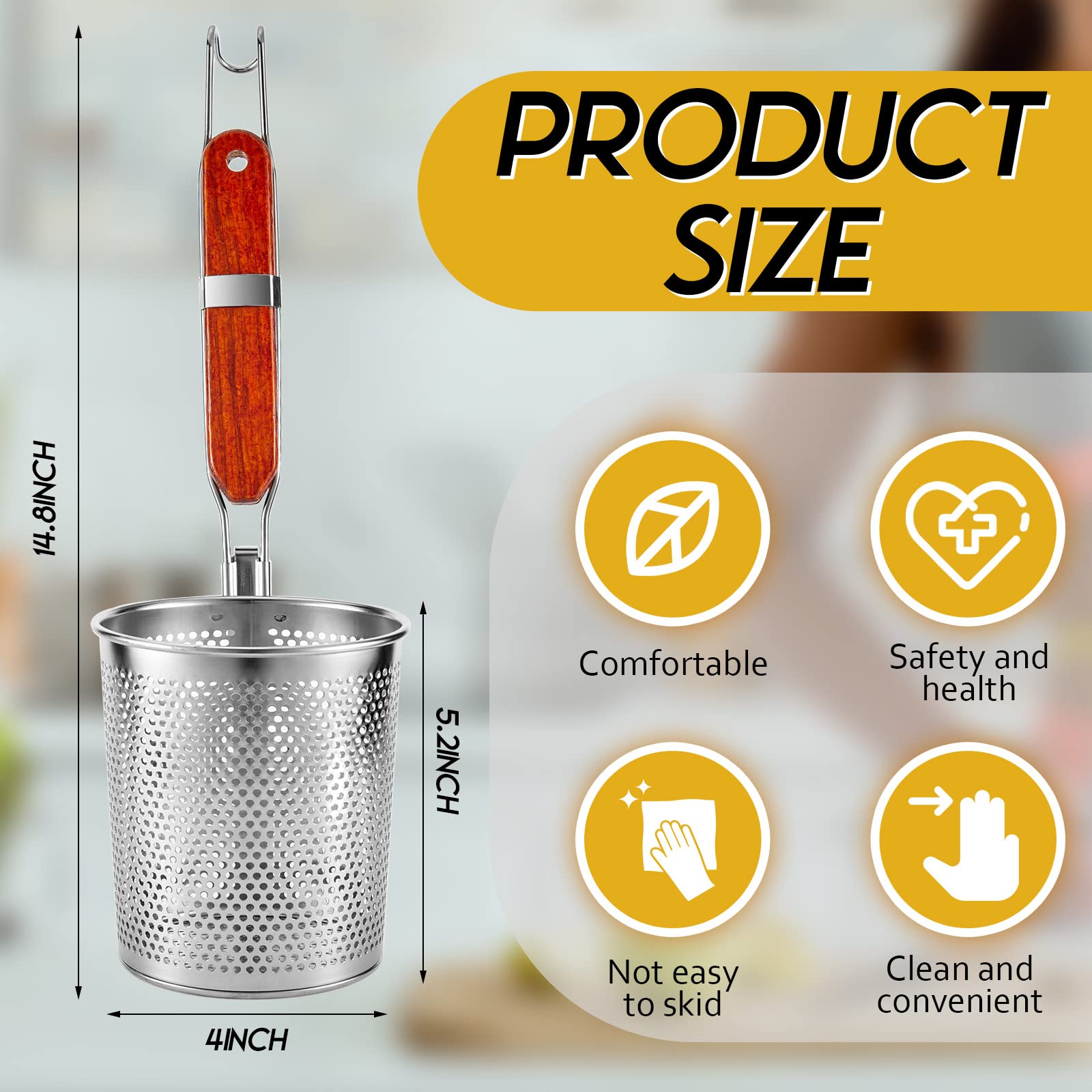 Tessco 6 Pcs Pasta Cooker Stainless Steel Pasta Basket With Wood Handle Kitchen Mesh Spider Pasta Strainer Skimmer Food Dumpling