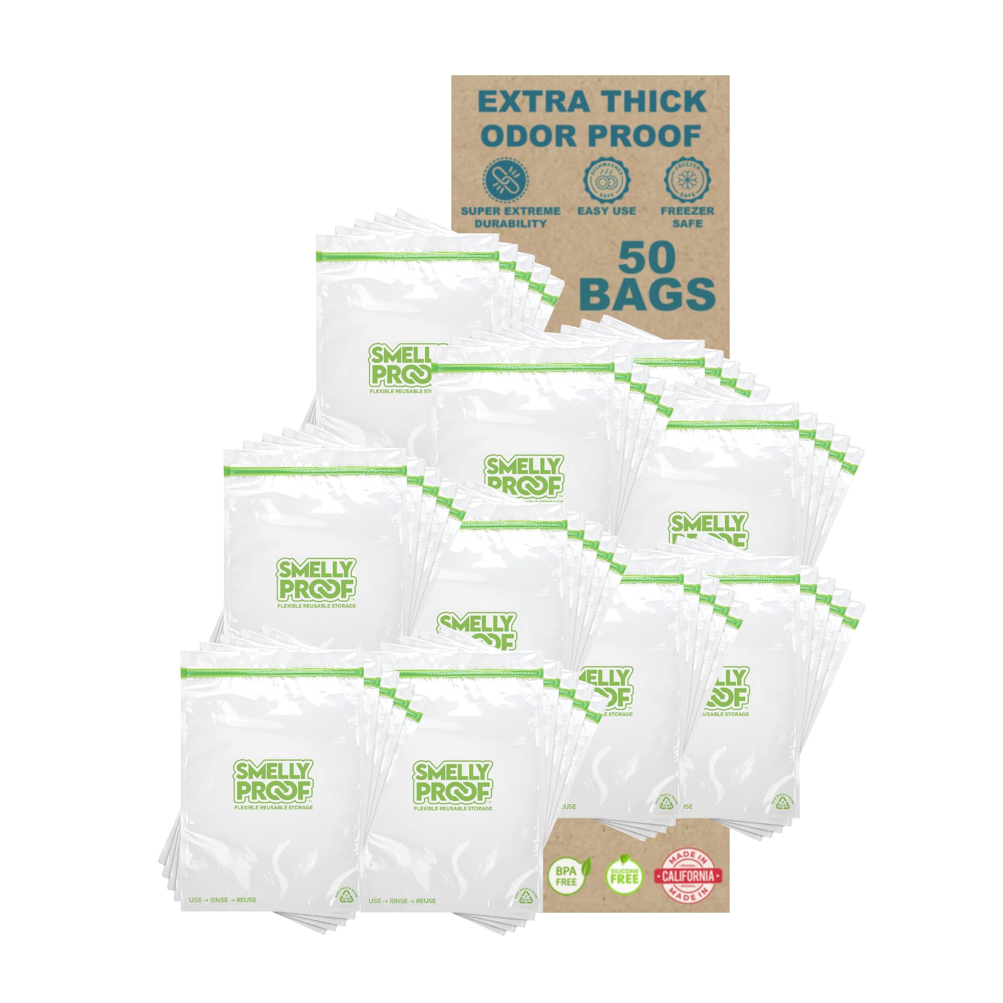 Smelly Proof Reusable Food Storage Bags, Reusable Freezer Bags, Made in USA, Dishwasher-Safe, BPA FREE, NO PEVA, Clear FLAT 2-Ga