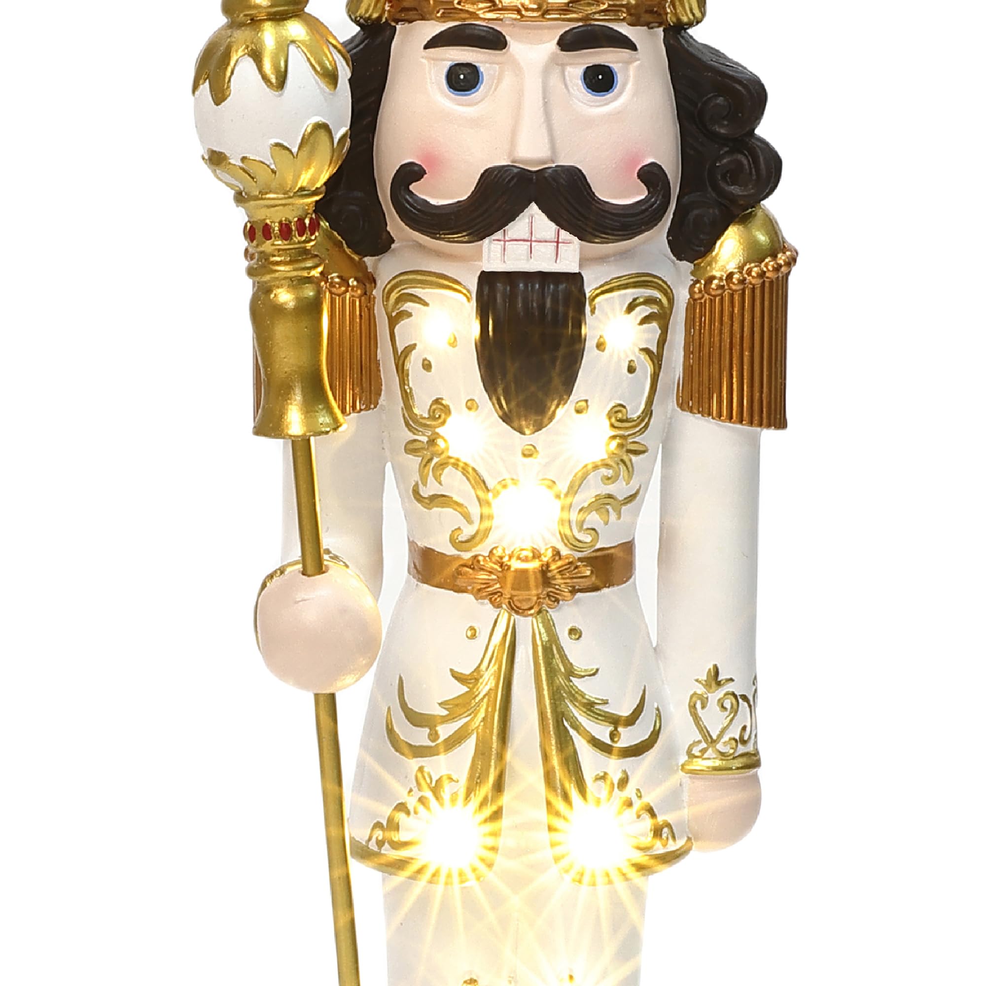 LuxenHome 2FT Tall Nutcracker Christmas Decoration, Lighted Holiday Nutcracker Soldier Statue with Gem Accent and Scepter, Chris