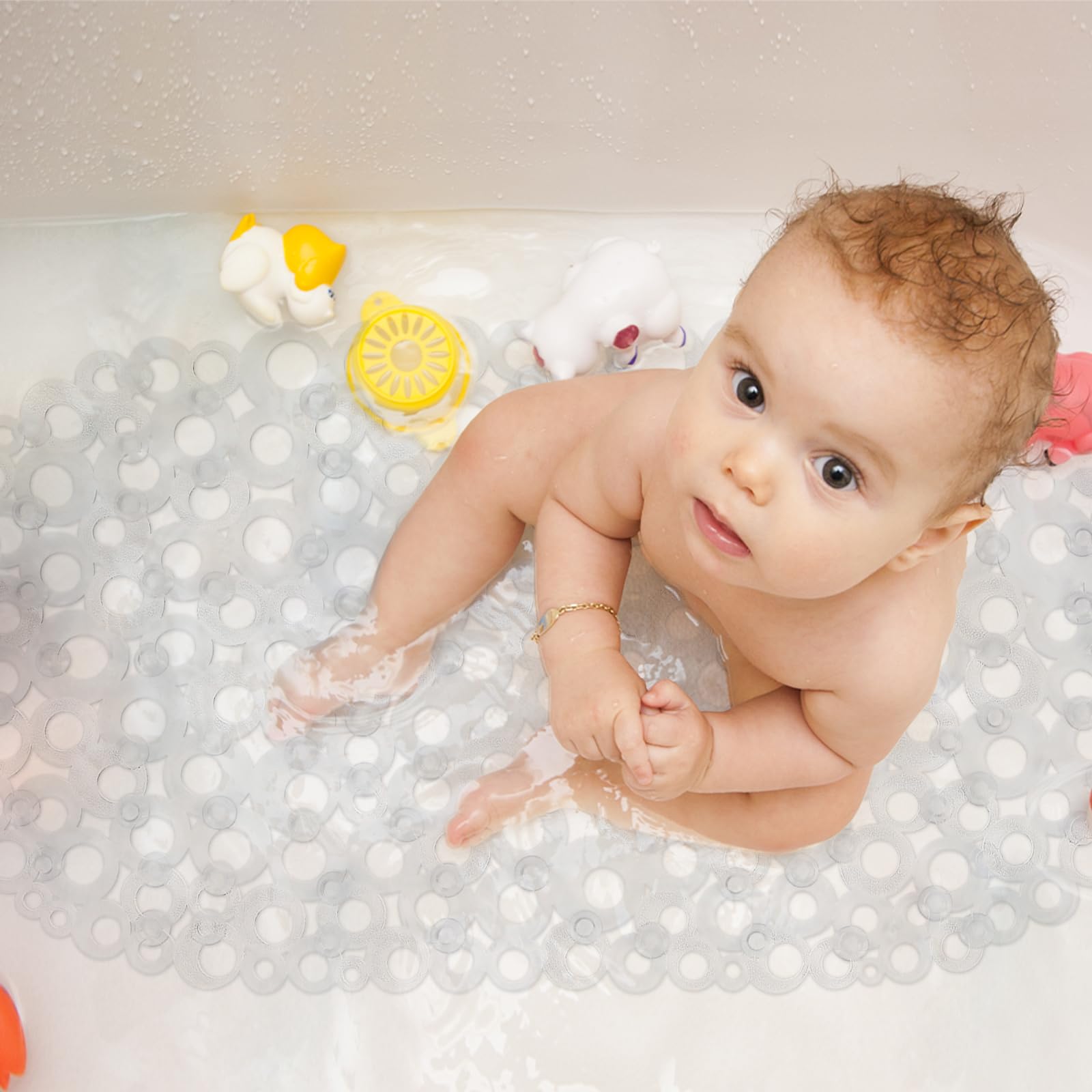 Weltrxe Oval Bathtub Mat Non Slip, Clear Bubbles Bath Mats For Tub, Shower Mat With Drain Holes, Suction Cups, Machine Washable