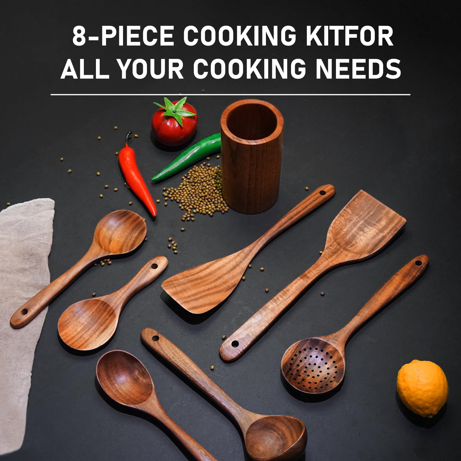 Fjnatinh Wooden Spoons For Cooking, 8 Pcs Nonstick Wooden Cooking Utensils Set,Nonstick Natural And Healthy Kitchen Utensil(8 Pc