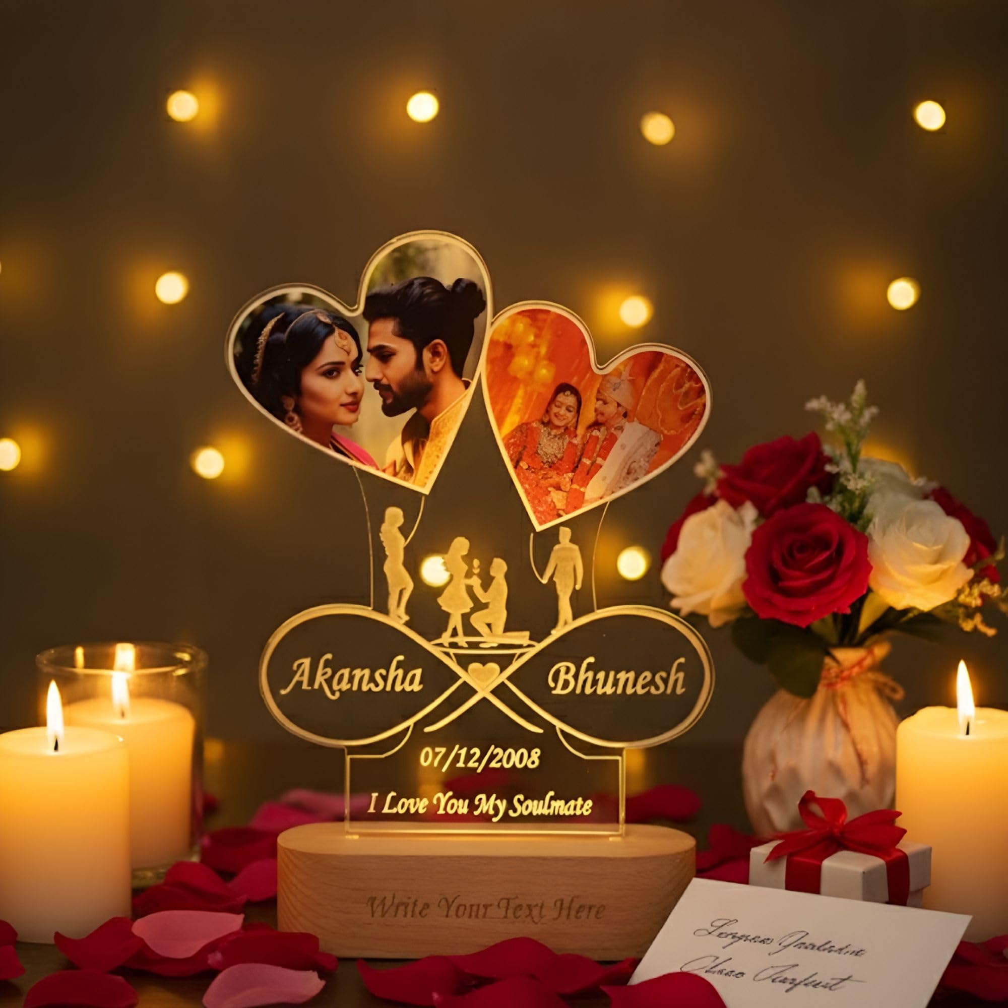 Shayona Gift For Her As Personalized 3D Illusion Photo Multi Color Custom Acrylic Lamp Gift. 3D Night Light Gift For Wife. Custo