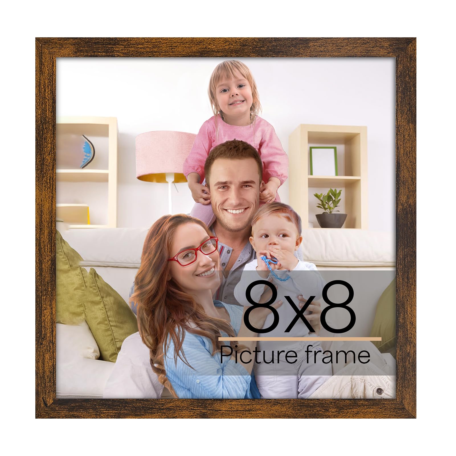 Giftgarden 8x8 Picture Frame Rustic Brown, 8 by 8 Thin Square Photo Frame for Gallery Wall Tabletop Display, Single